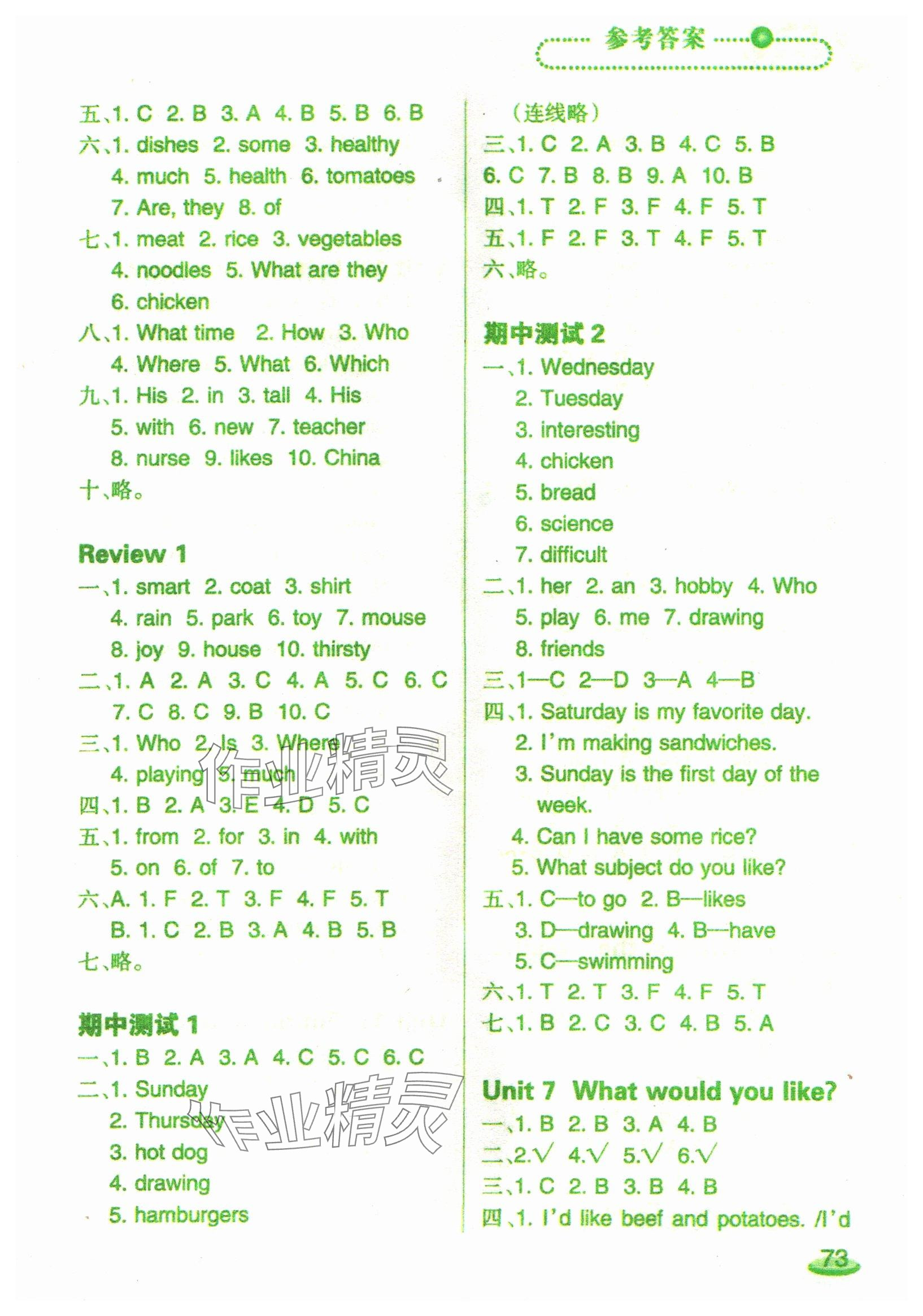 2024年自主學英語五年級英語上冊遼師大版三起 參考答案第3頁