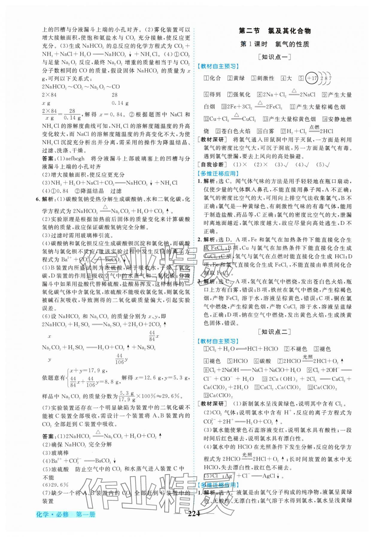 2024年新坐標同步練習(xí)高中化學(xué)必修第一冊人教版 參考答案第11頁