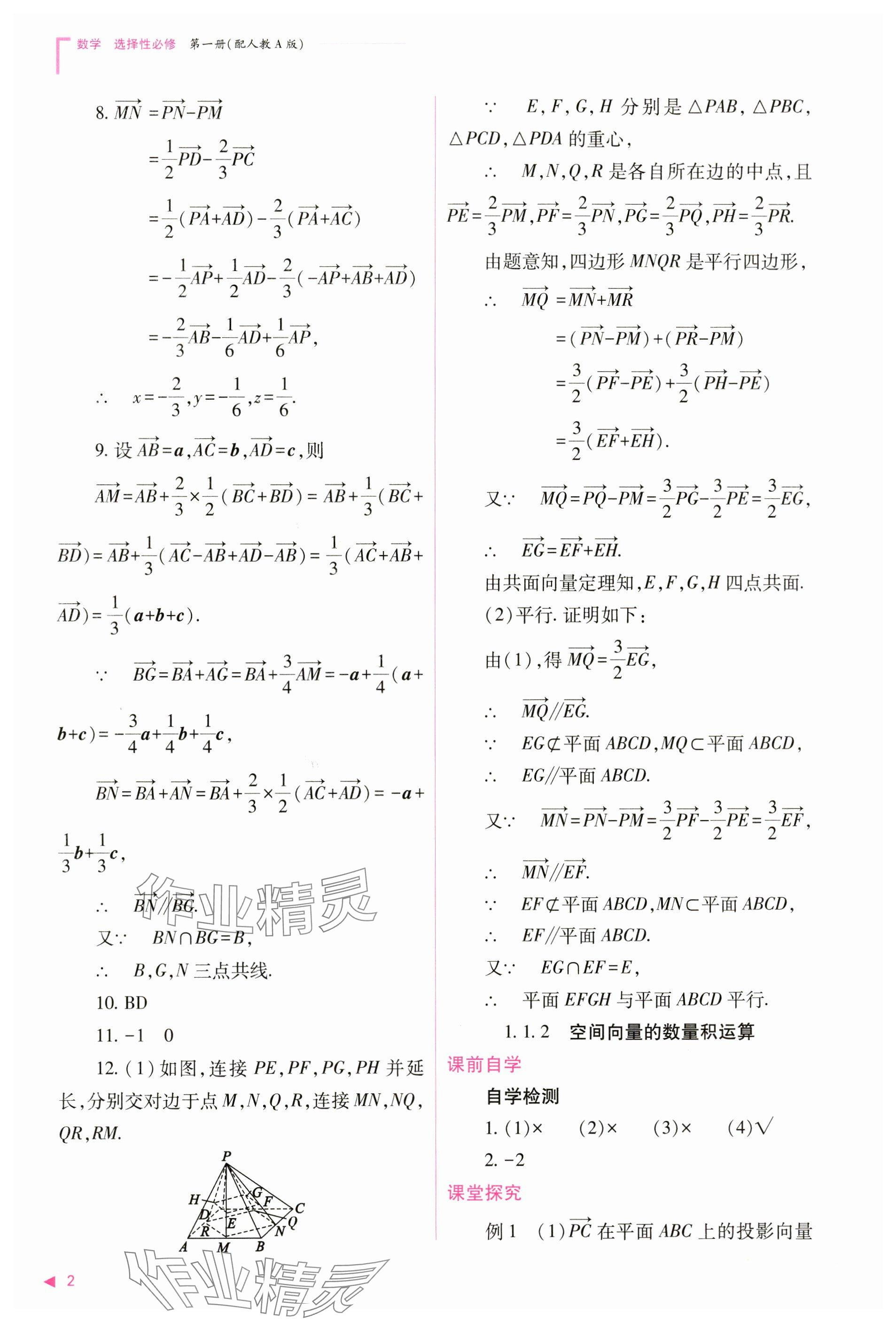 2024年普通高中新課程同步練習(xí)冊(cè)高中數(shù)學(xué)選擇性必修第一冊(cè)人教版 參考答案第2頁(yè)