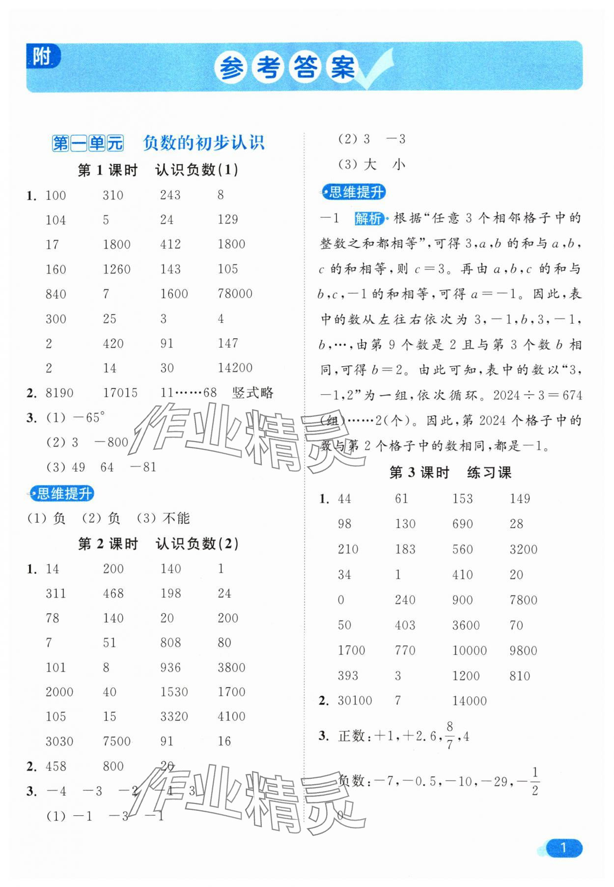 2024年亮点给力计算天天练五年级数学上册苏教版 参考答案第1页