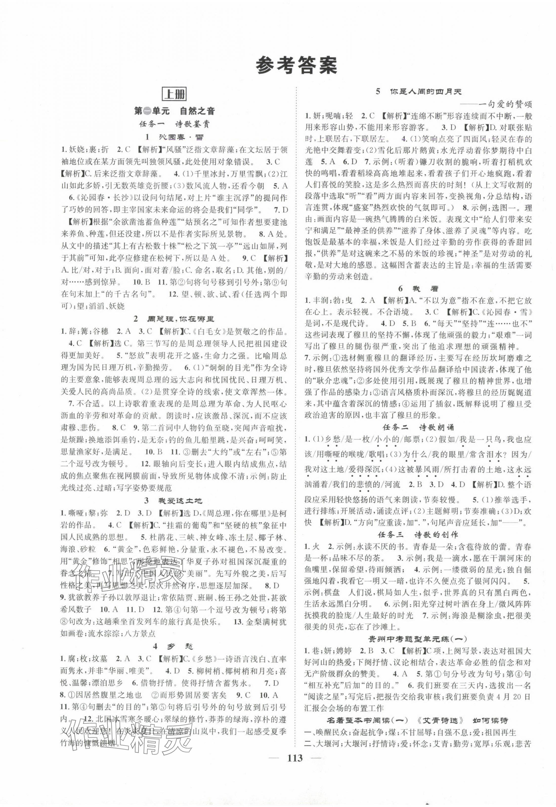 2024年頂尖課課練九年級語文全一冊人教版貴州專版 第1頁