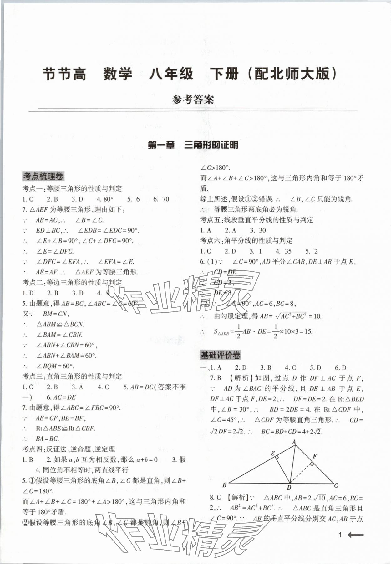 2024年节节高大象出版社八年级数学下册北师大版 第1页