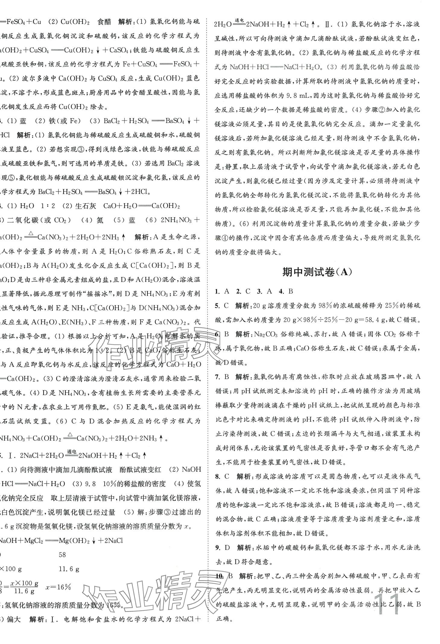 2024年江蘇密卷九年級化學下冊滬教版 第11頁