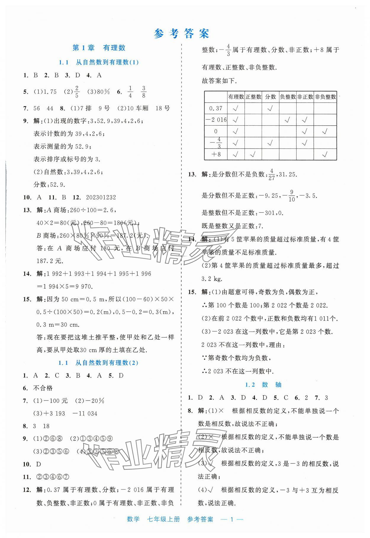 2023年精彩練習(xí)就練這一本七年級數(shù)學(xué)上冊浙教版評議教輔 第1頁