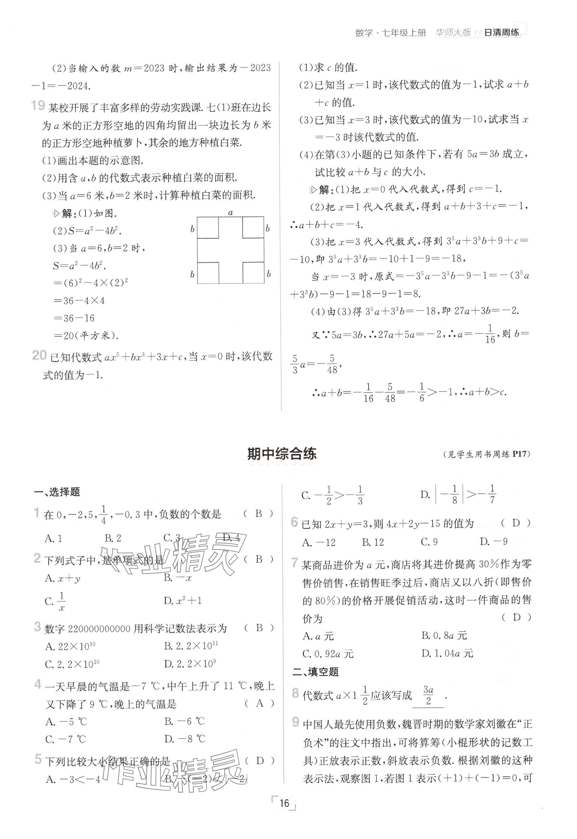 2024年日清周練七年級數(shù)學(xué)上冊華師大版 參考答案第32頁