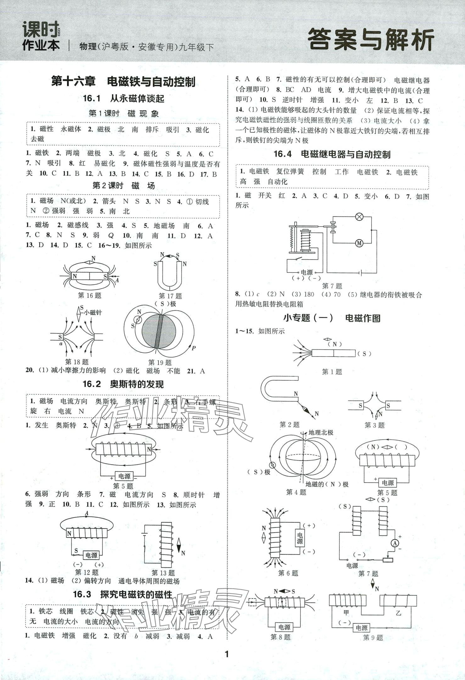 2024年通城學(xué)典課時作業(yè)本九年級物理下冊滬粵版安徽專版 第1頁