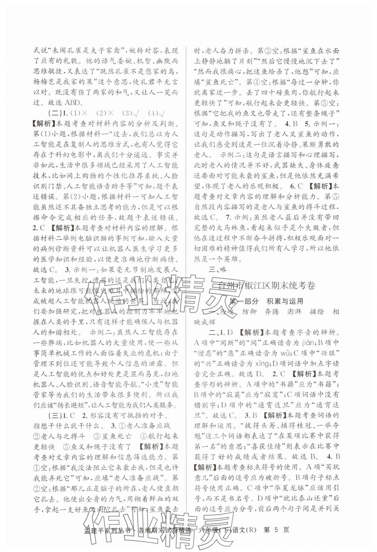 2024年孟建平各地期末試卷精選六年級(jí)語(yǔ)文下冊(cè)人教版 第5頁(yè)