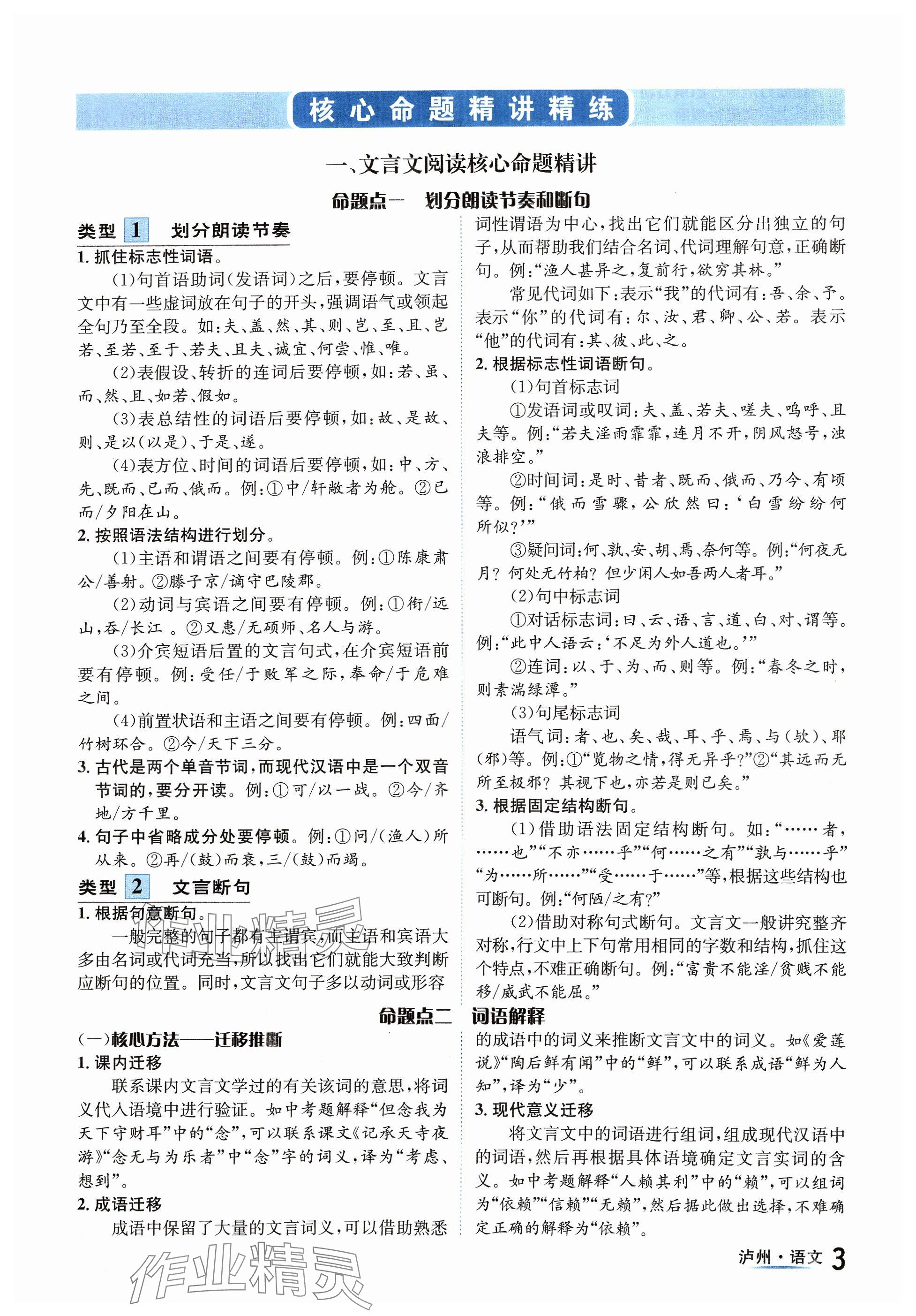 2024年国华考试中考总动员语文泸州专版 参考答案第3页