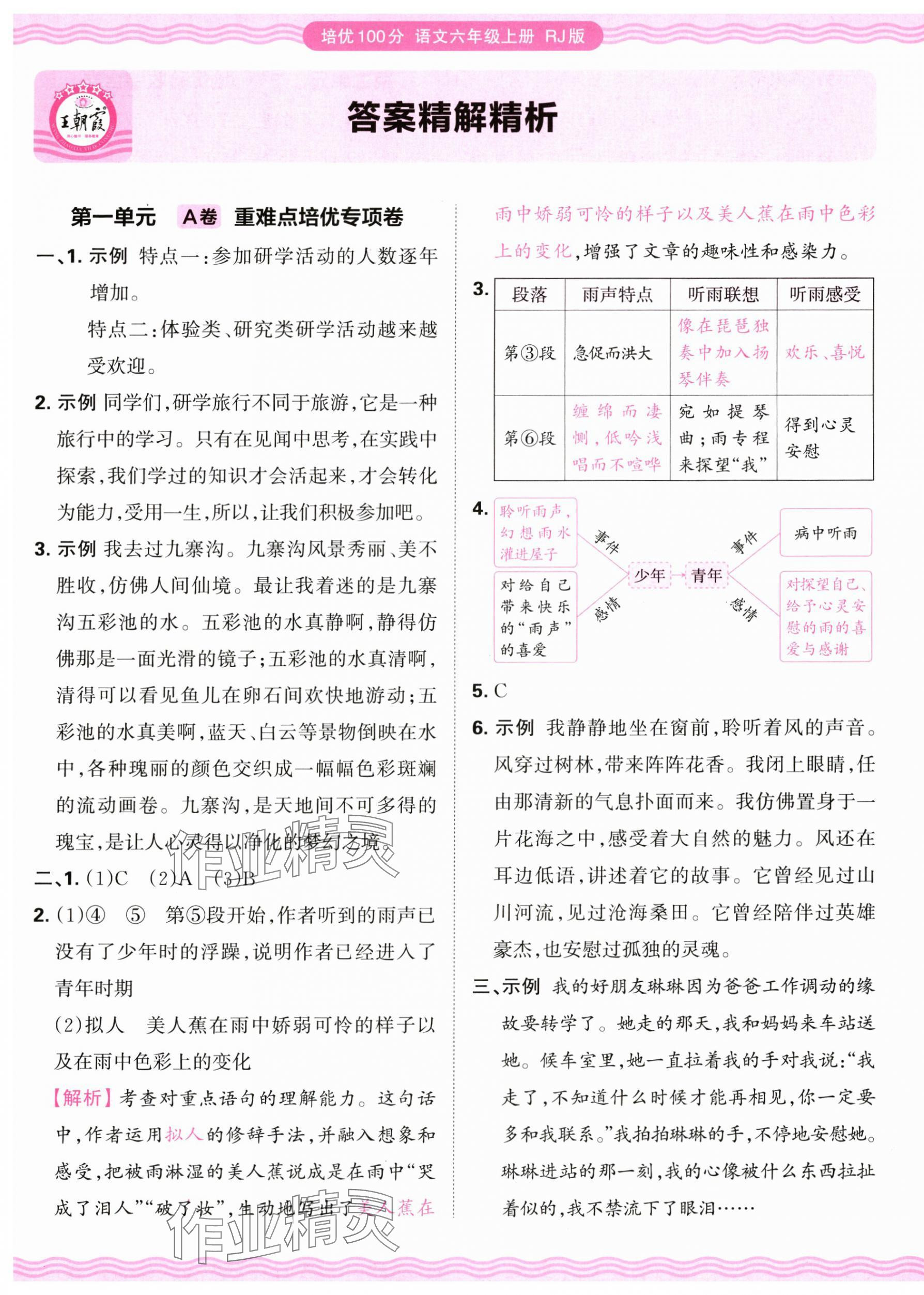 2024年王朝霞培優(yōu)100分六年級語文上冊人教版 參考答案第1頁