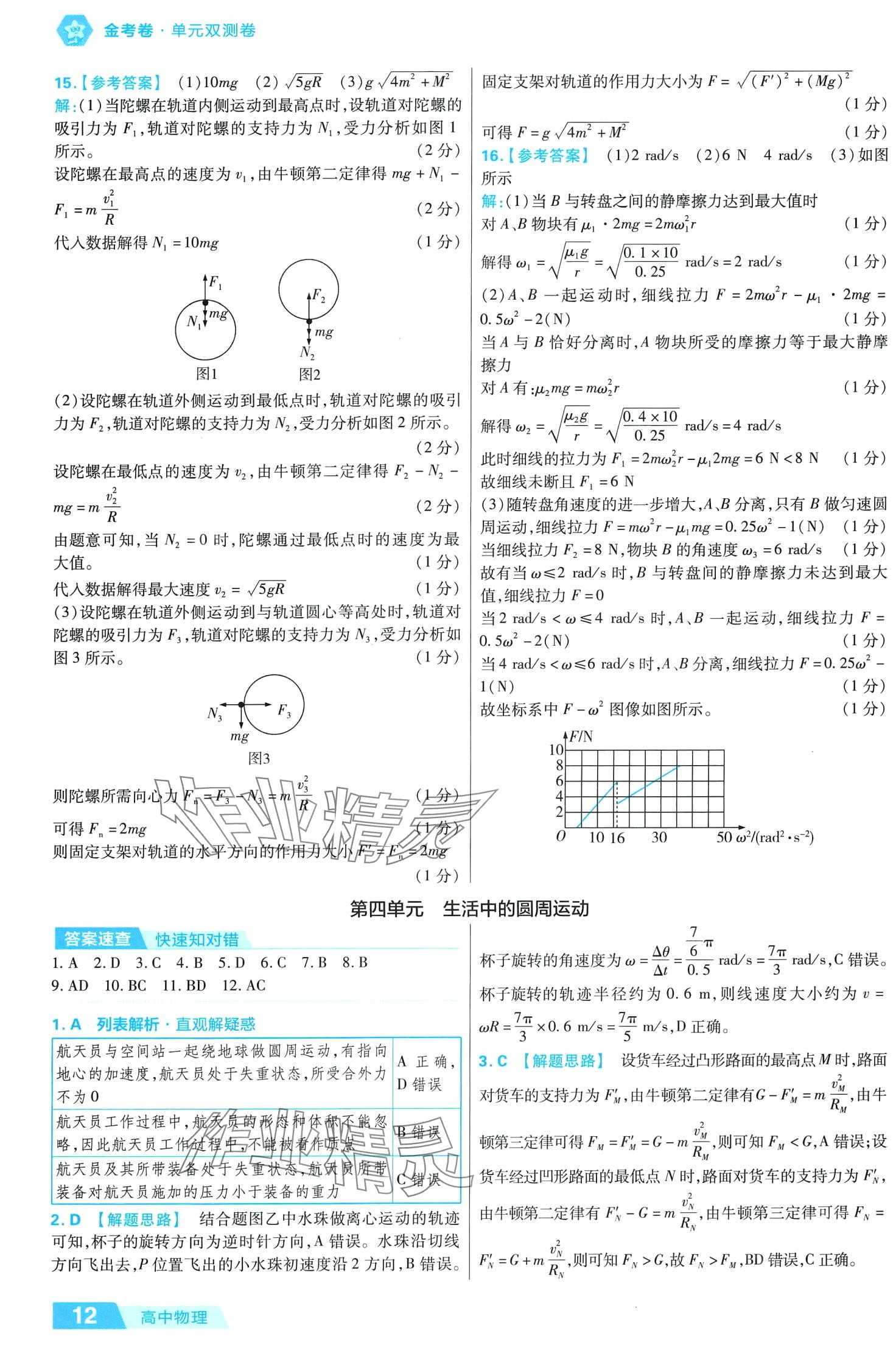 2024年金考卷活頁題選單元雙測卷高中物理必修第二冊人教版 第12頁