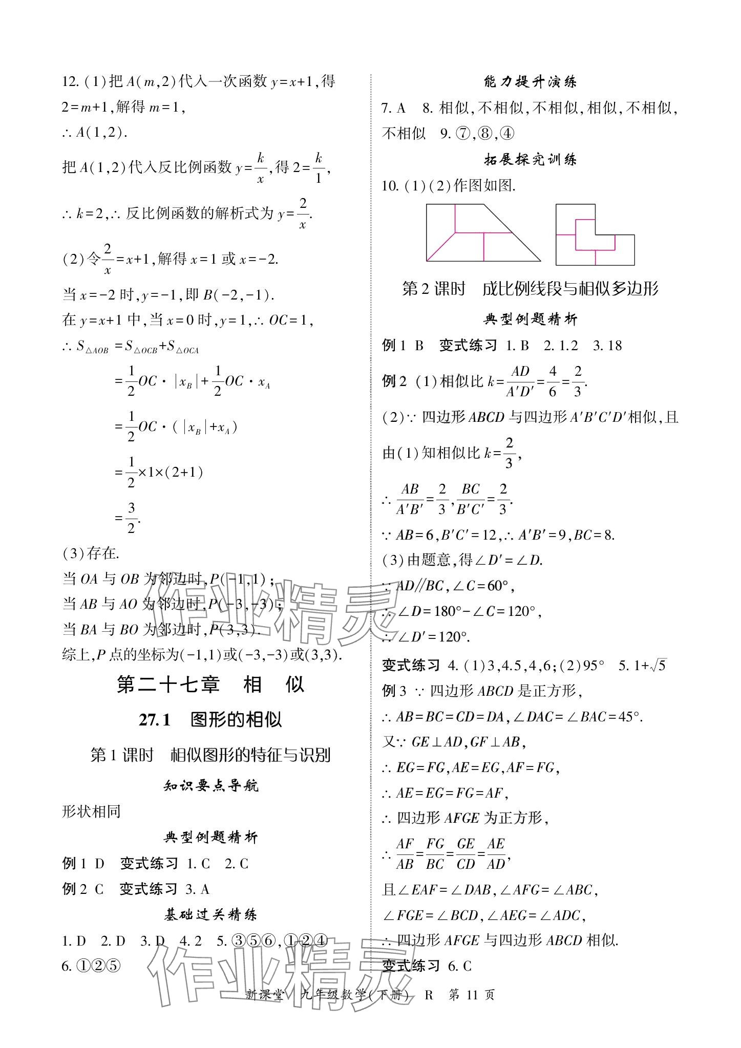 2024年啟航新課堂九年級數(shù)學(xué)下冊人教版 參考答案第11頁