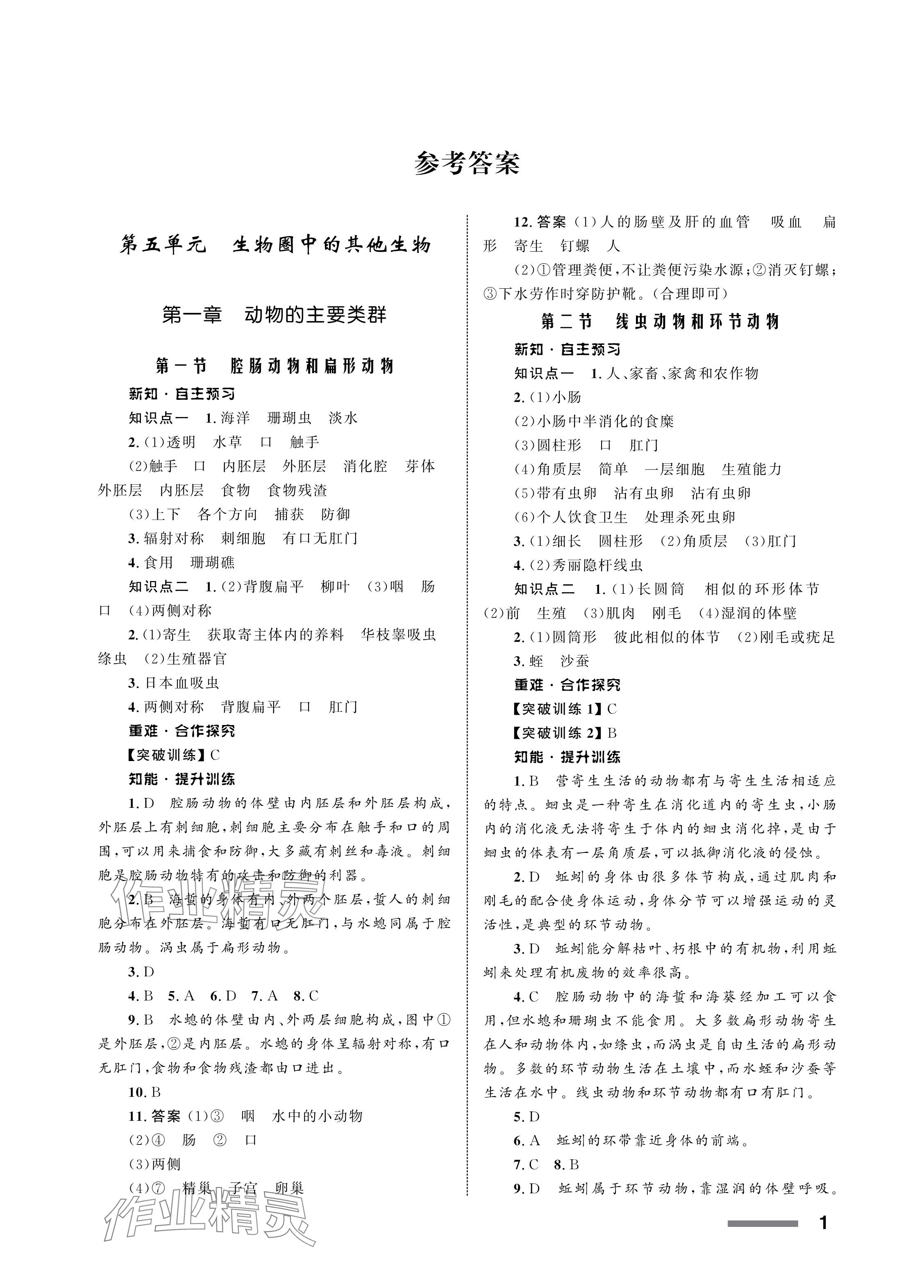 2024年配套綜合練習(xí)甘肅八年級生物上冊人教版 參考答案第1頁