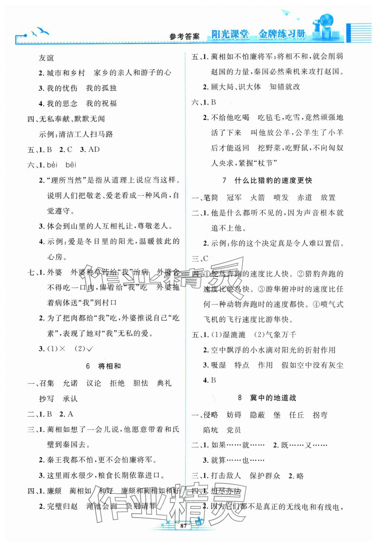 2024年陽(yáng)光課堂金牌練習(xí)冊(cè)五年級(jí)語(yǔ)文上冊(cè)人教版 參考答案第3頁(yè)