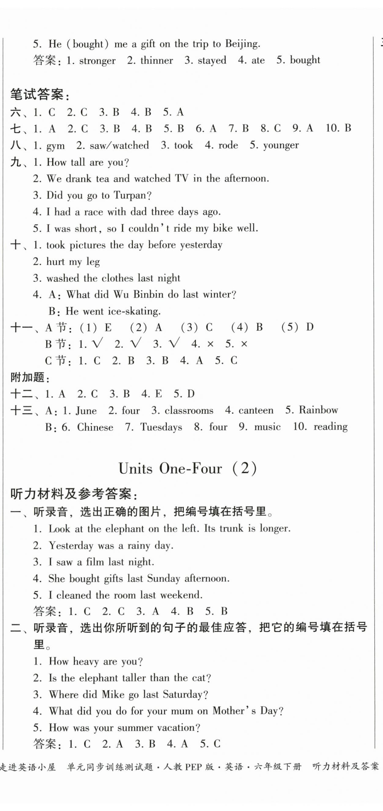 2024年走進(jìn)英語(yǔ)小屋六年級(jí)英語(yǔ)下冊(cè)人教版 參考答案第14頁(yè)