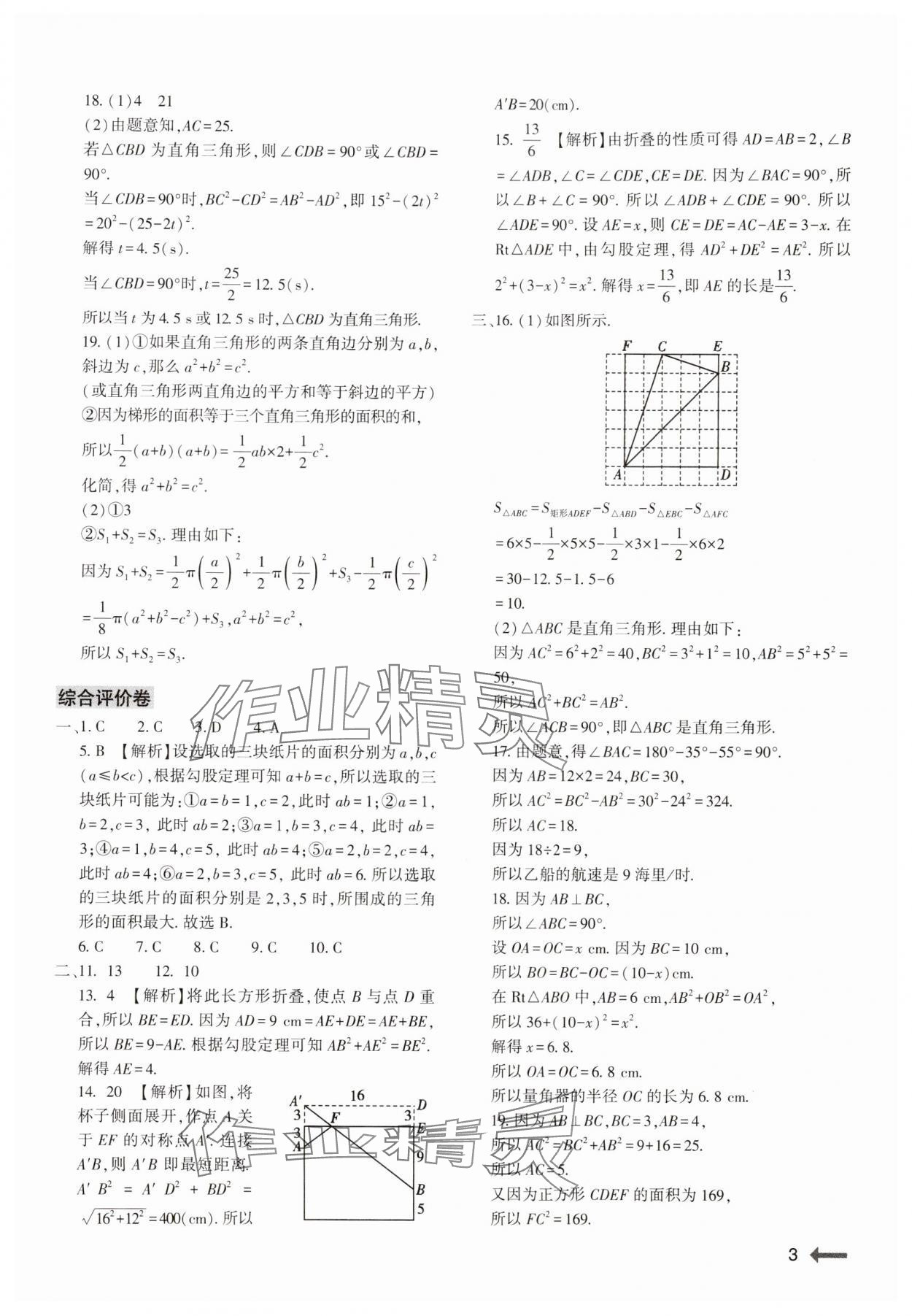 2024年节节高大象出版社八年级数学上册北师大版 参考答案第3页