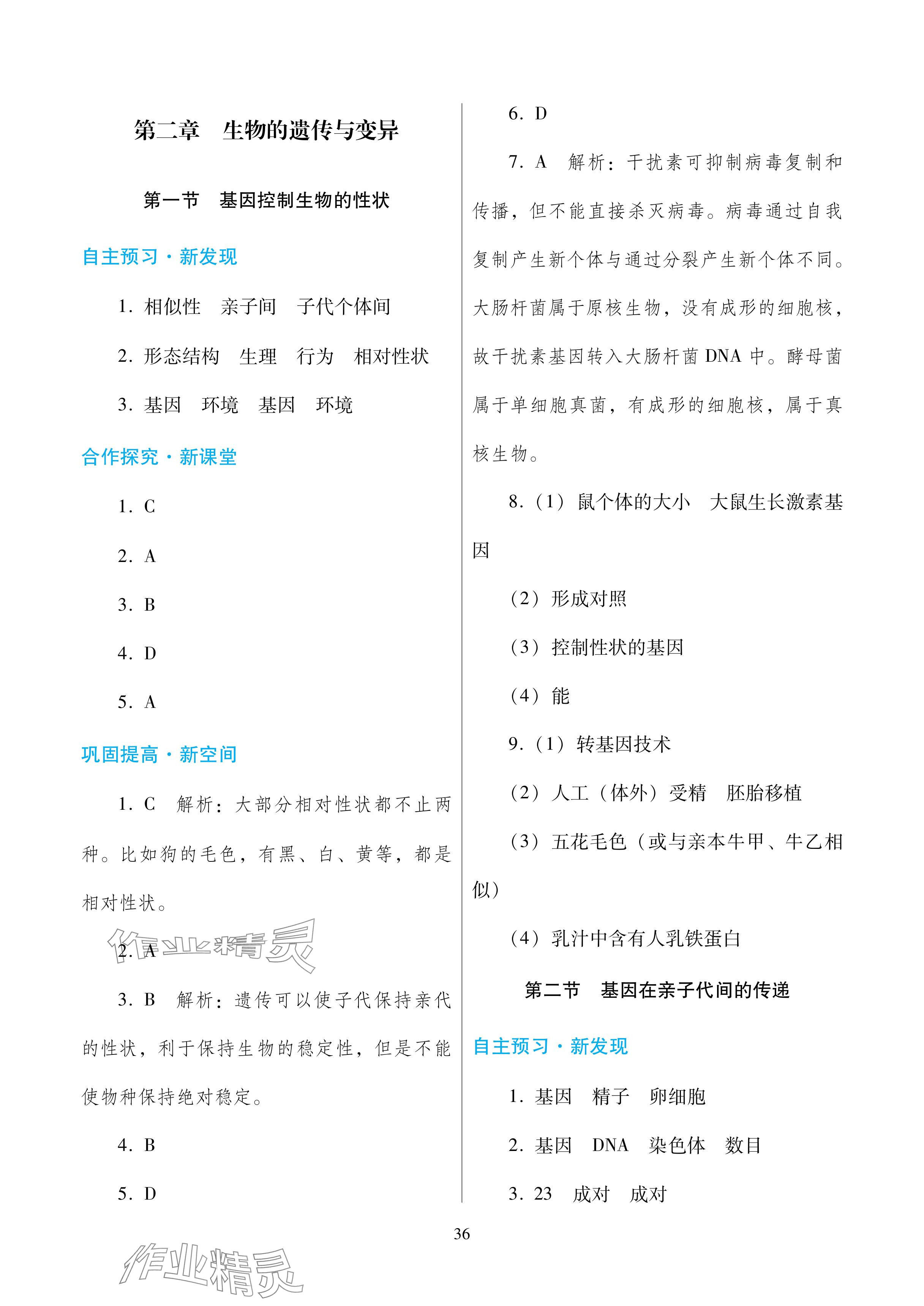 2024年南方新课堂金牌学案八年级生物下册人教版深圳专版 参考答案第4页