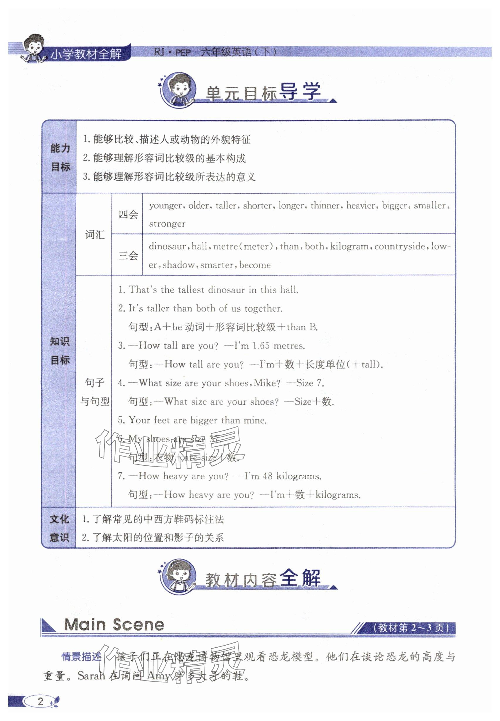 2024年教材课本六年级英语下册人教版 参考答案第2页