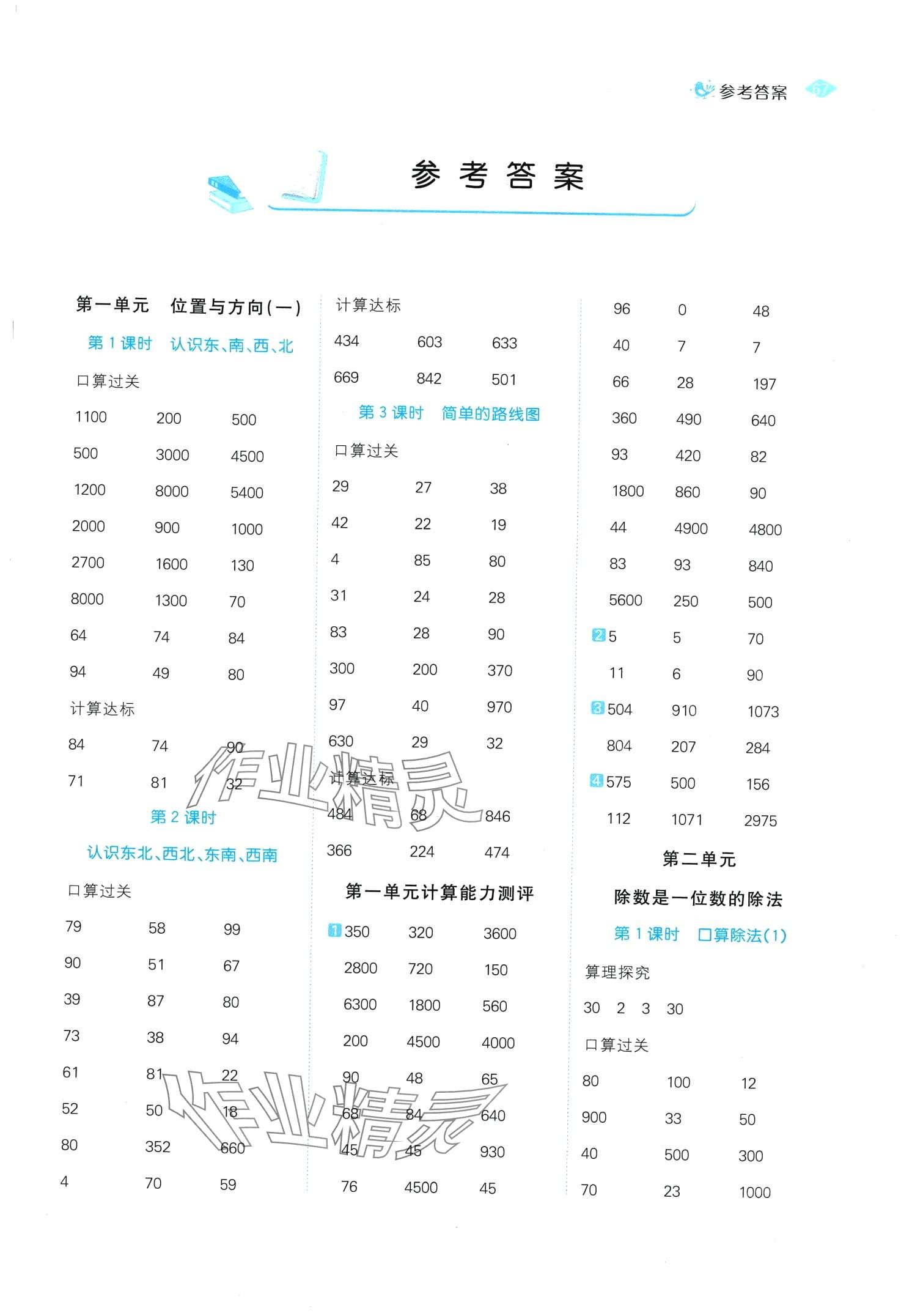 2024年口算100三年級數(shù)學(xué)下冊人教版 第1頁