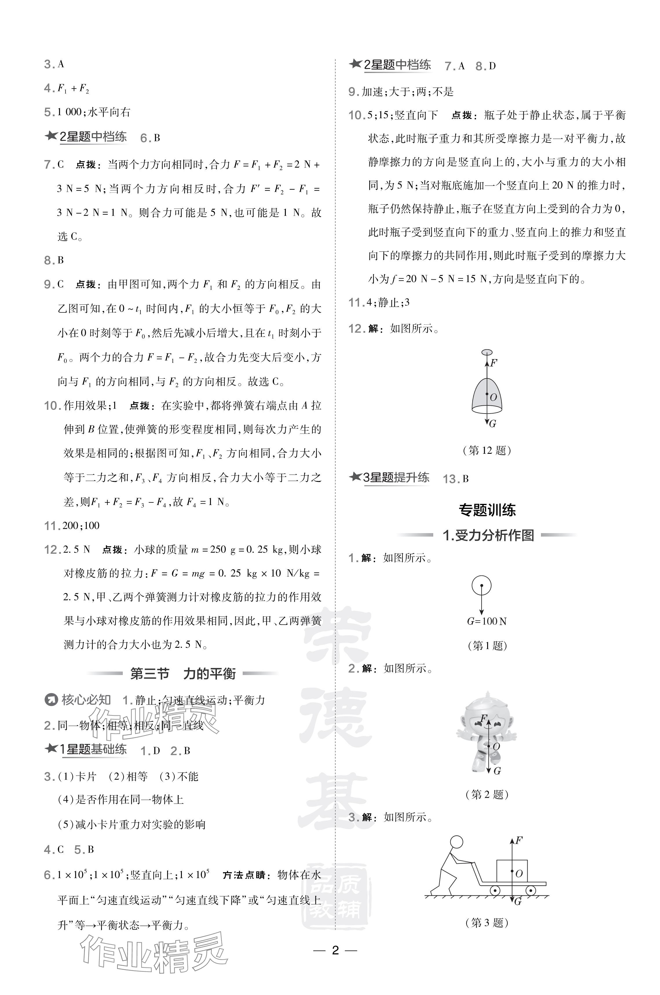 2024年點(diǎn)撥訓(xùn)練八年級物理下冊滬科版 參考答案第2頁