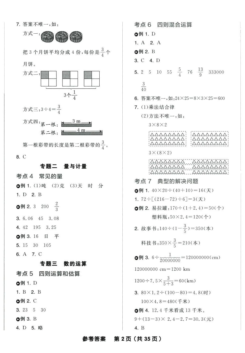 2024年全品小學(xué)總復(fù)習(xí)六年級數(shù)學(xué)蘇教版 參考答案第2頁