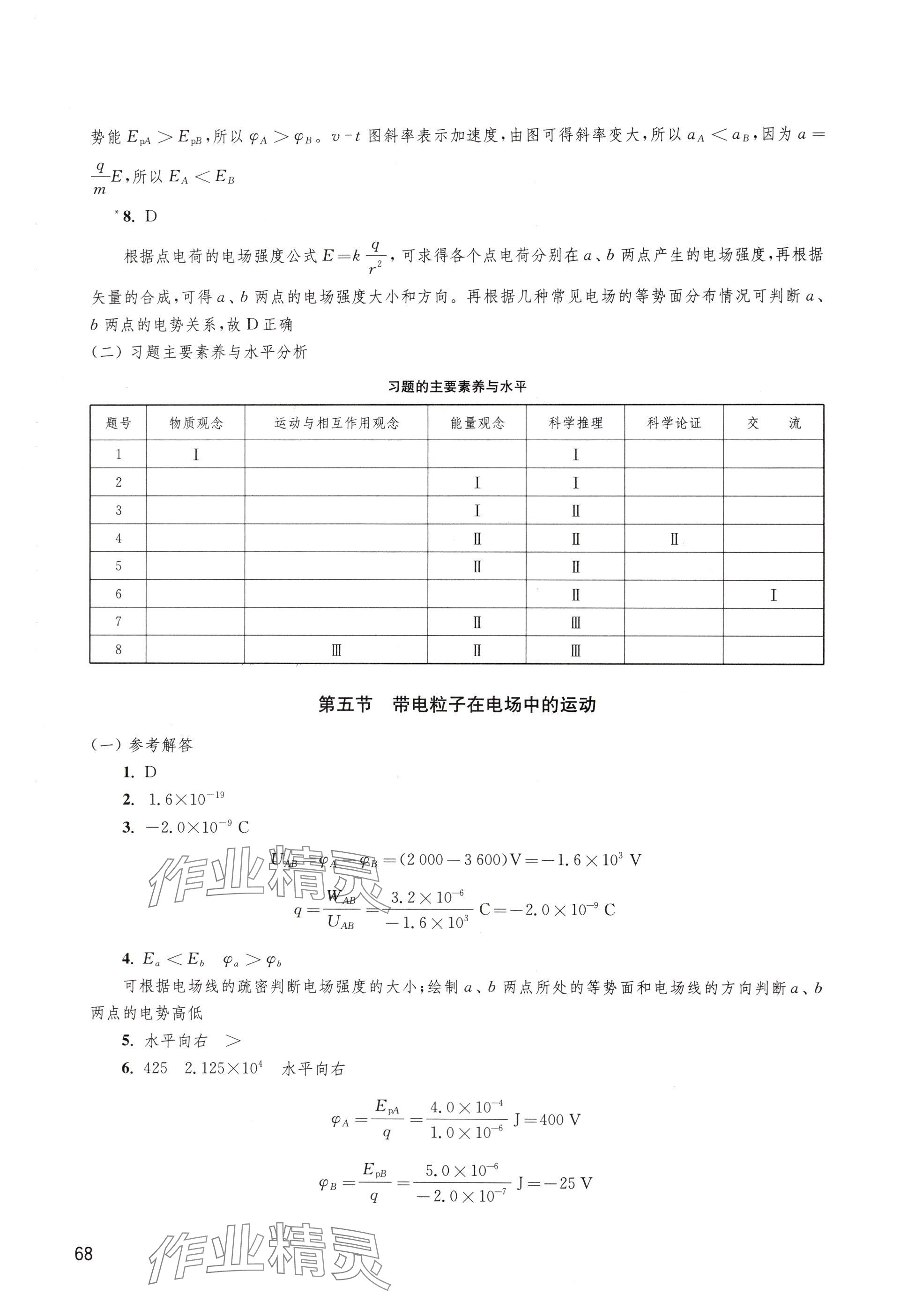 2024年練習(xí)部分高中物理必修第三冊(cè)滬科版 參考答案第6頁(yè)