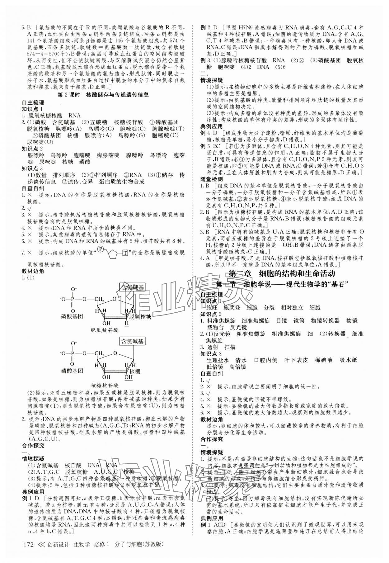 2023年创新设计高中生物必修1苏教版 参考答案第7页