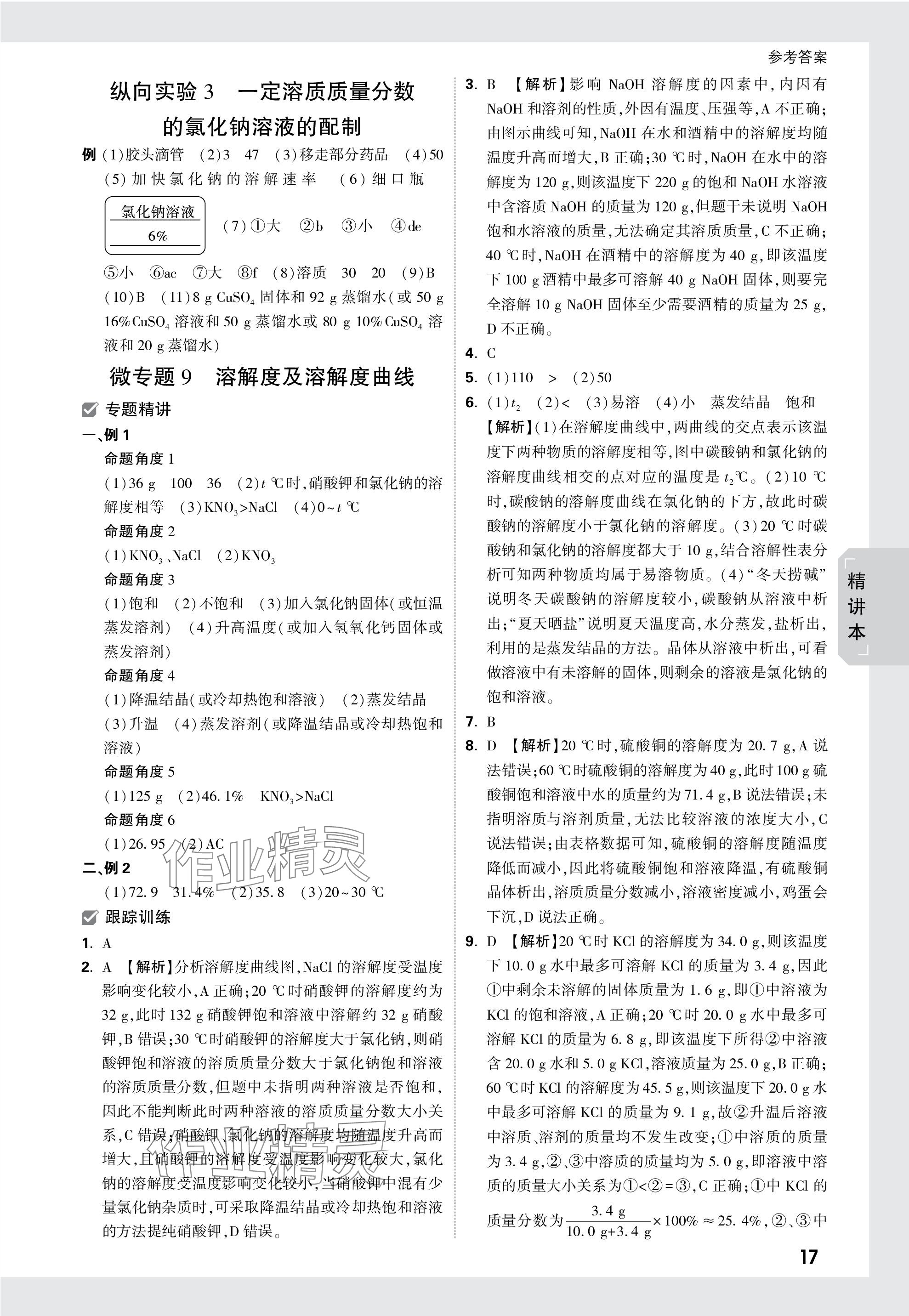 2024年万唯中考试题研究化学广东专版 参考答案第17页