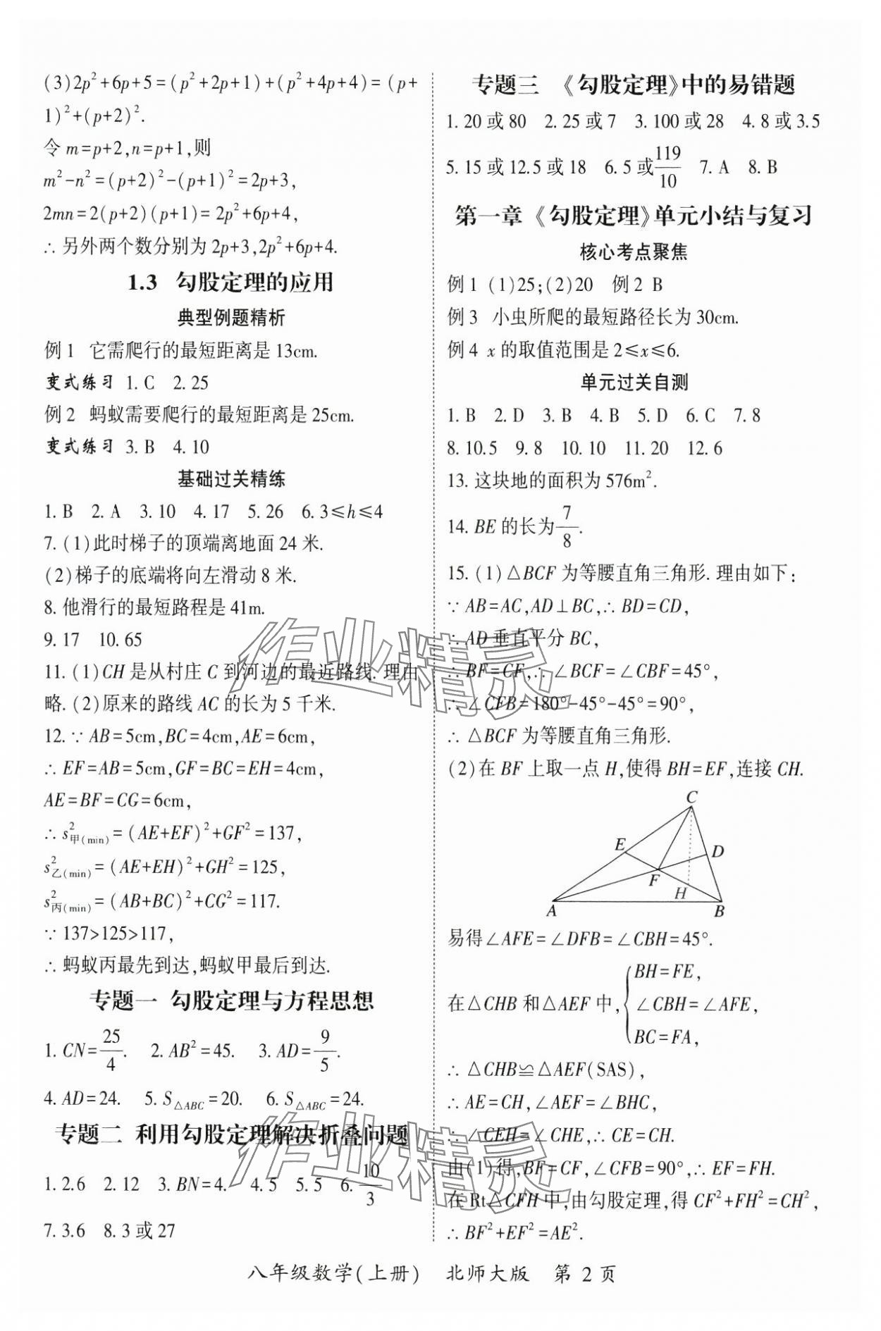 2024年启航新课堂八年级数学上册北师大版 参考答案第2页