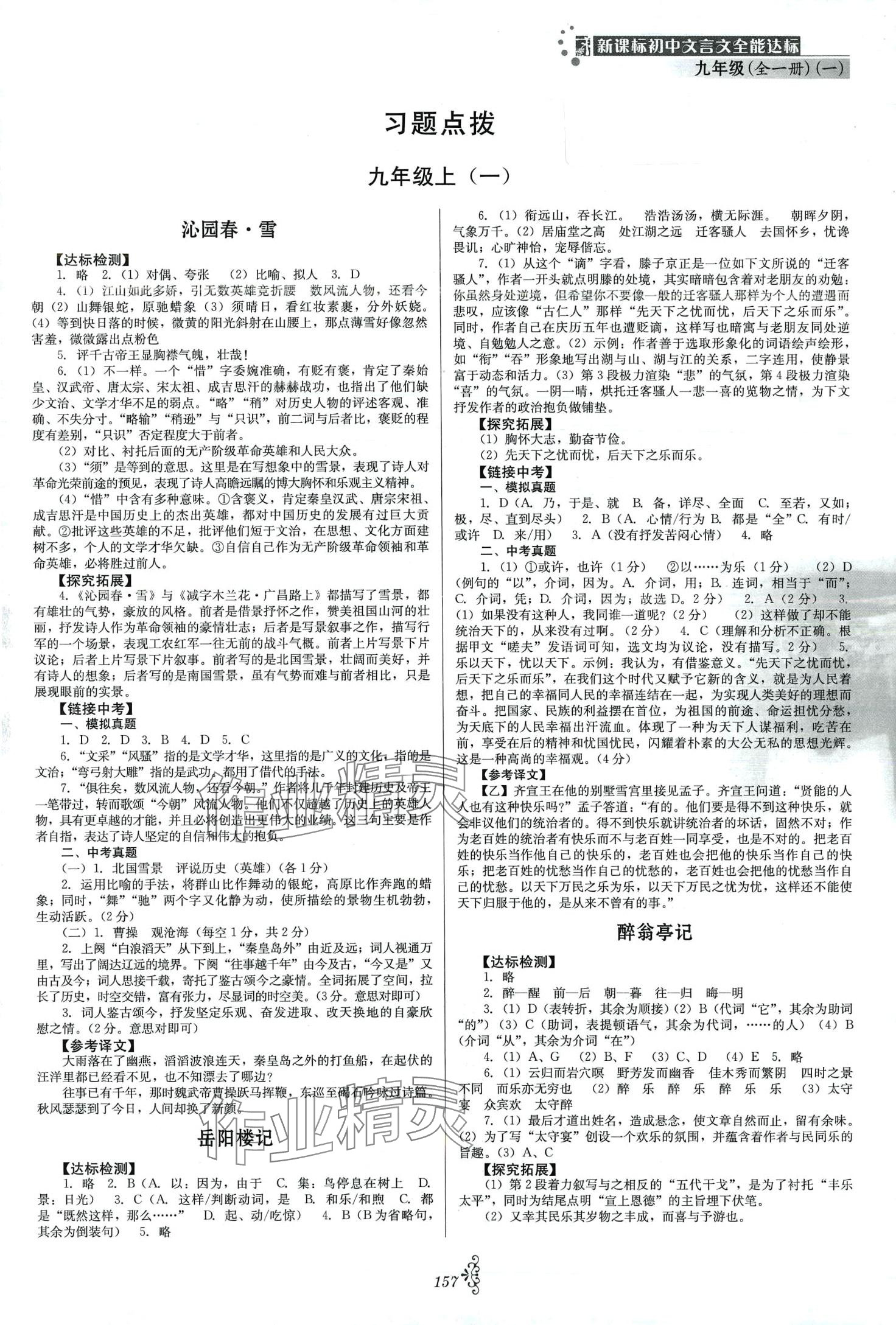 2024年初中文言文全能達(dá)標(biāo)九年級語文全一冊人教版 第1頁