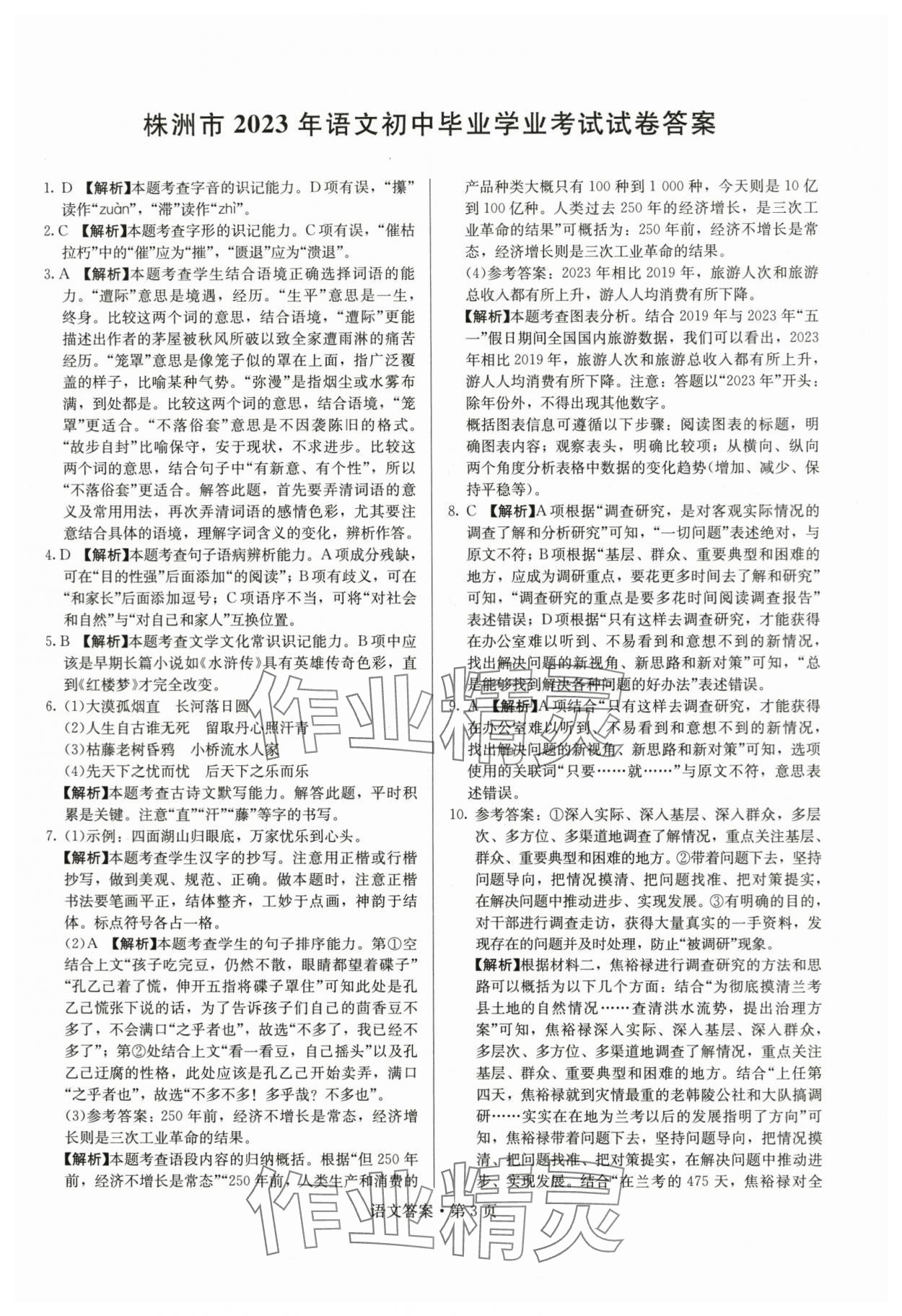 2024年湖南中考必备语文 参考答案第3页