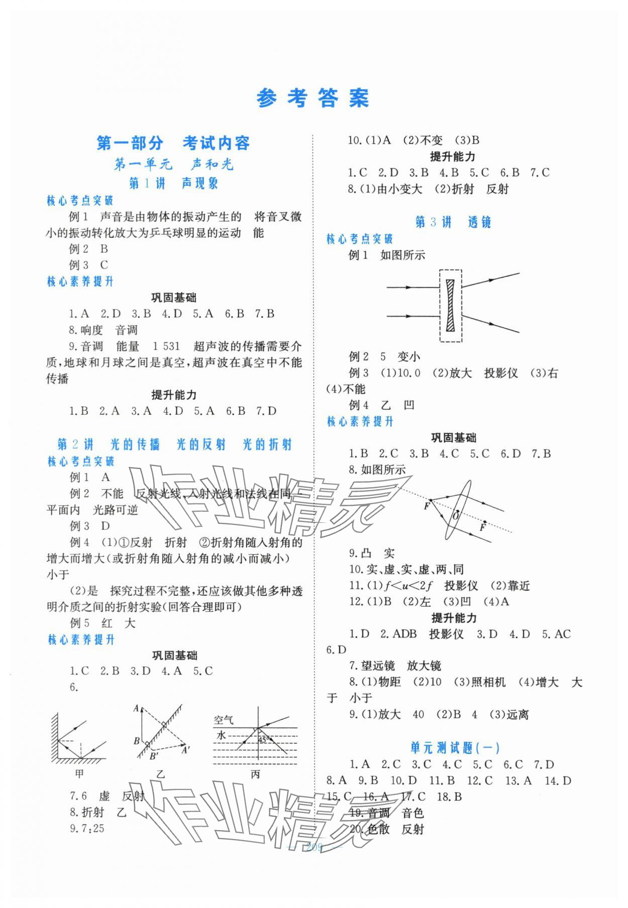 2024年新優(yōu)化設(shè)計初中總復(fù)習(xí)物理 參考答案第1頁