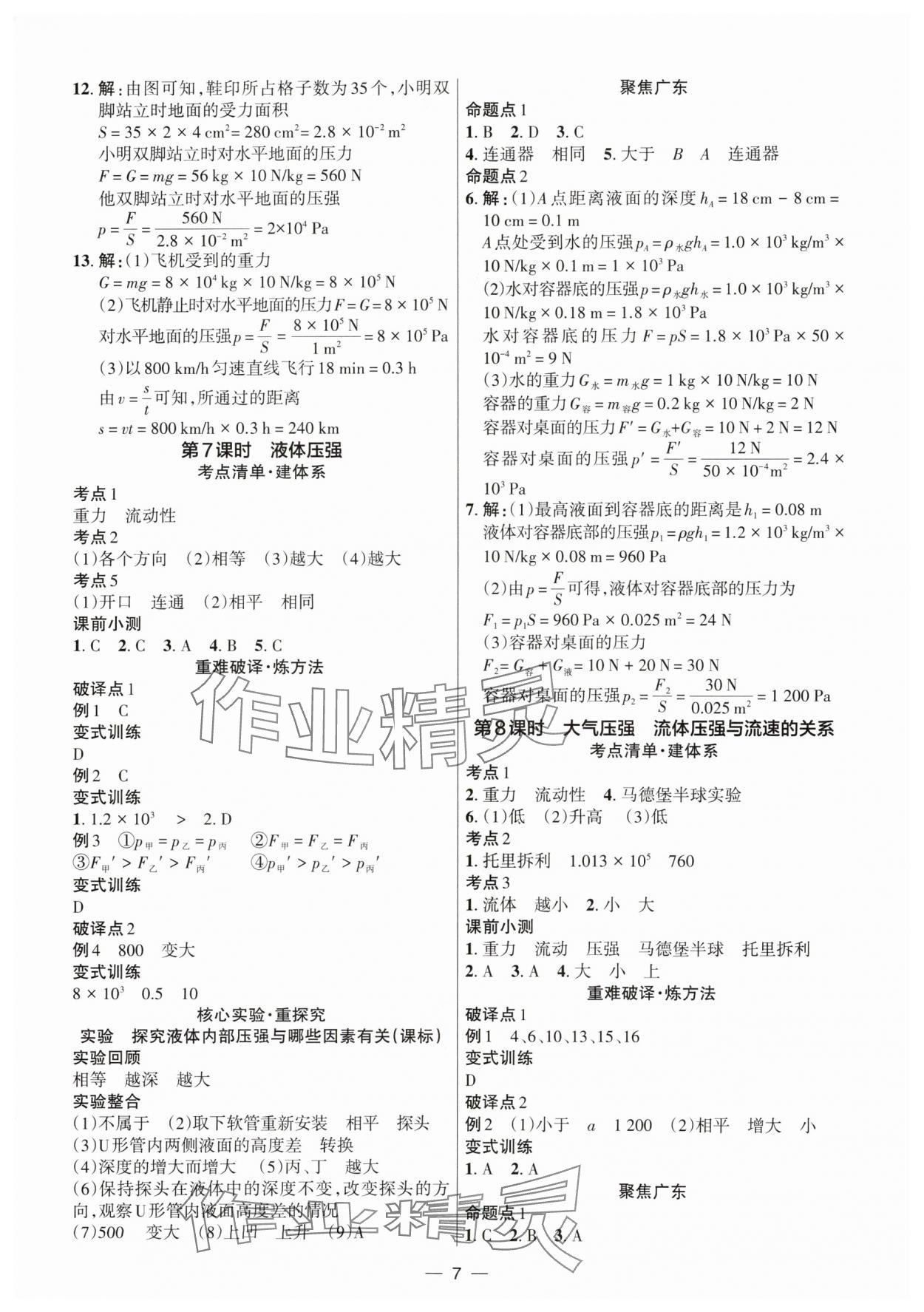 2024年鼎成中考精准提分物理广东专版 参考答案第6页