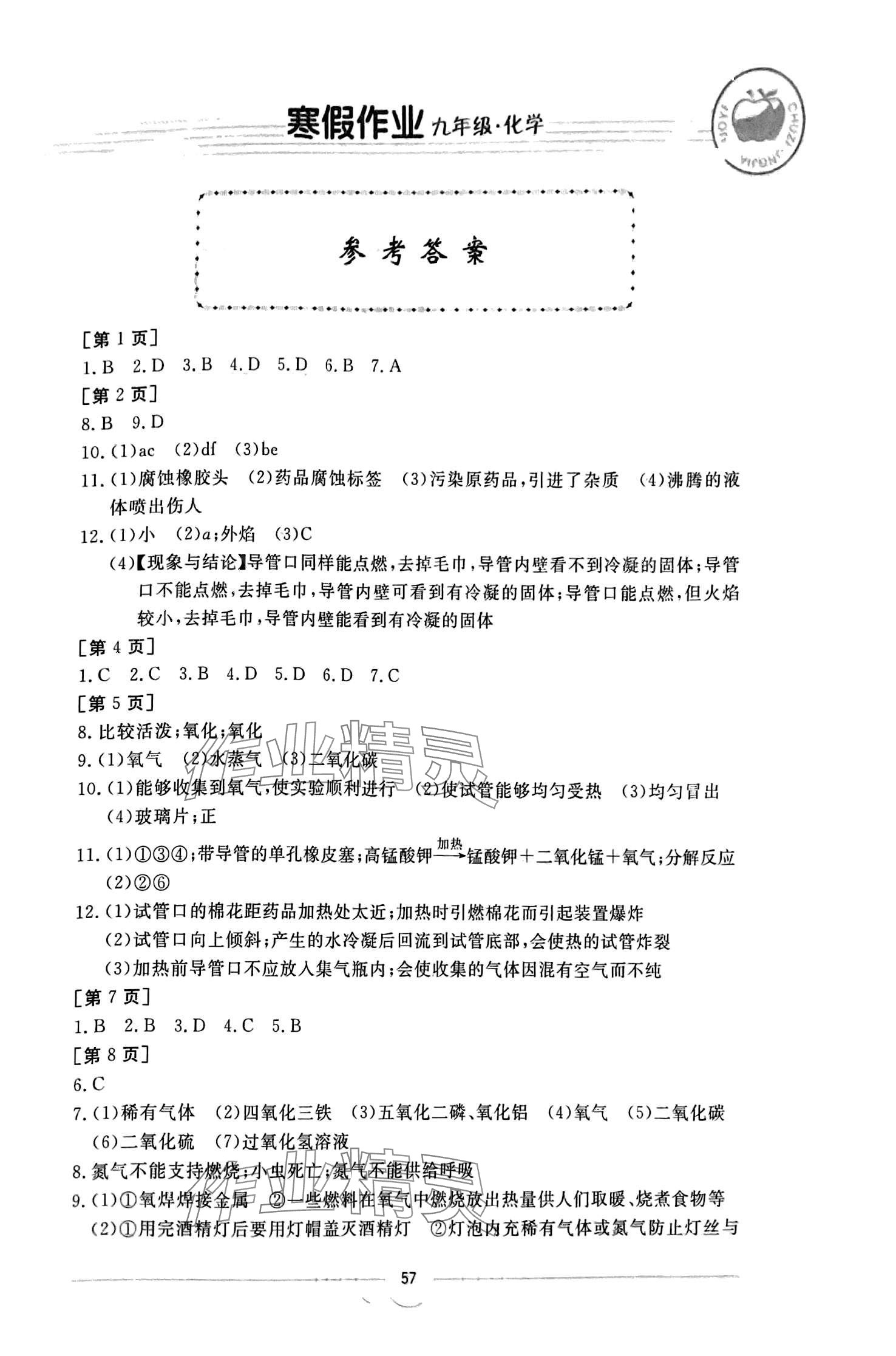 2024年寒假作業(yè)華中科技大學(xué)出版社九年級(jí)化學(xué) 第1頁(yè)