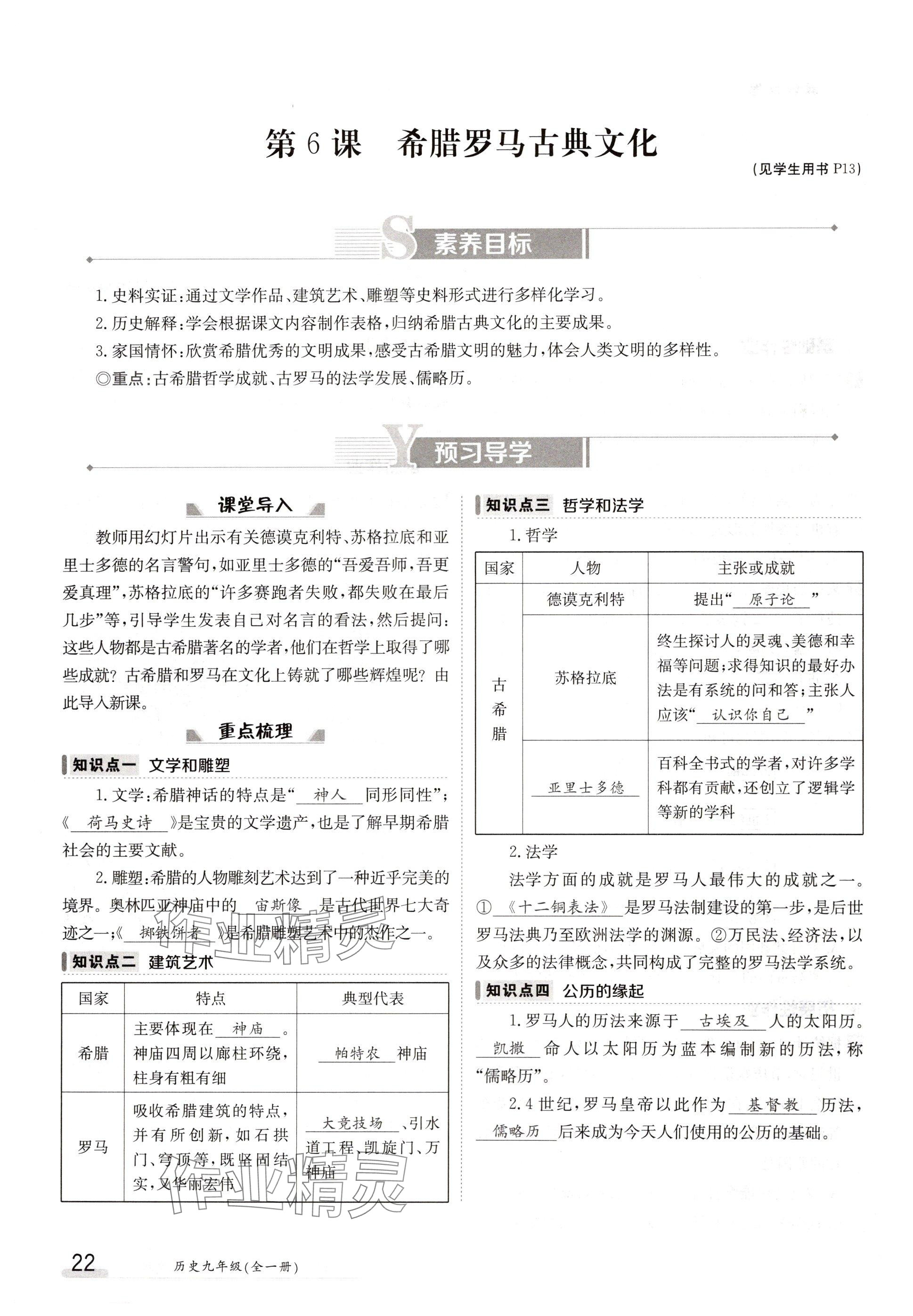 2024年金太陽導學案九年級歷史全一冊人教版 參考答案第22頁