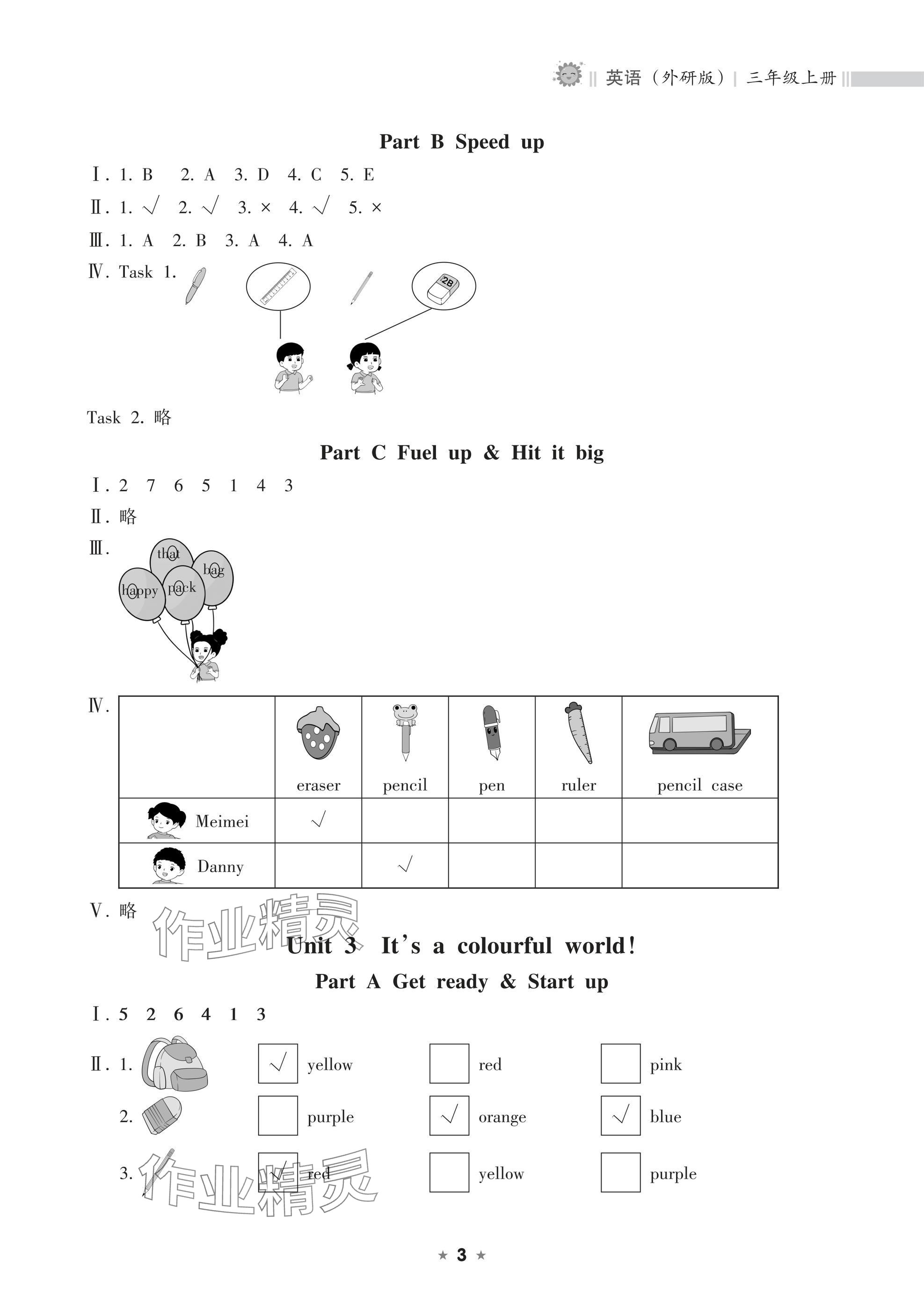 2024年新課程課堂同步練習(xí)冊三年級英語上冊外研版 參考答案第3頁