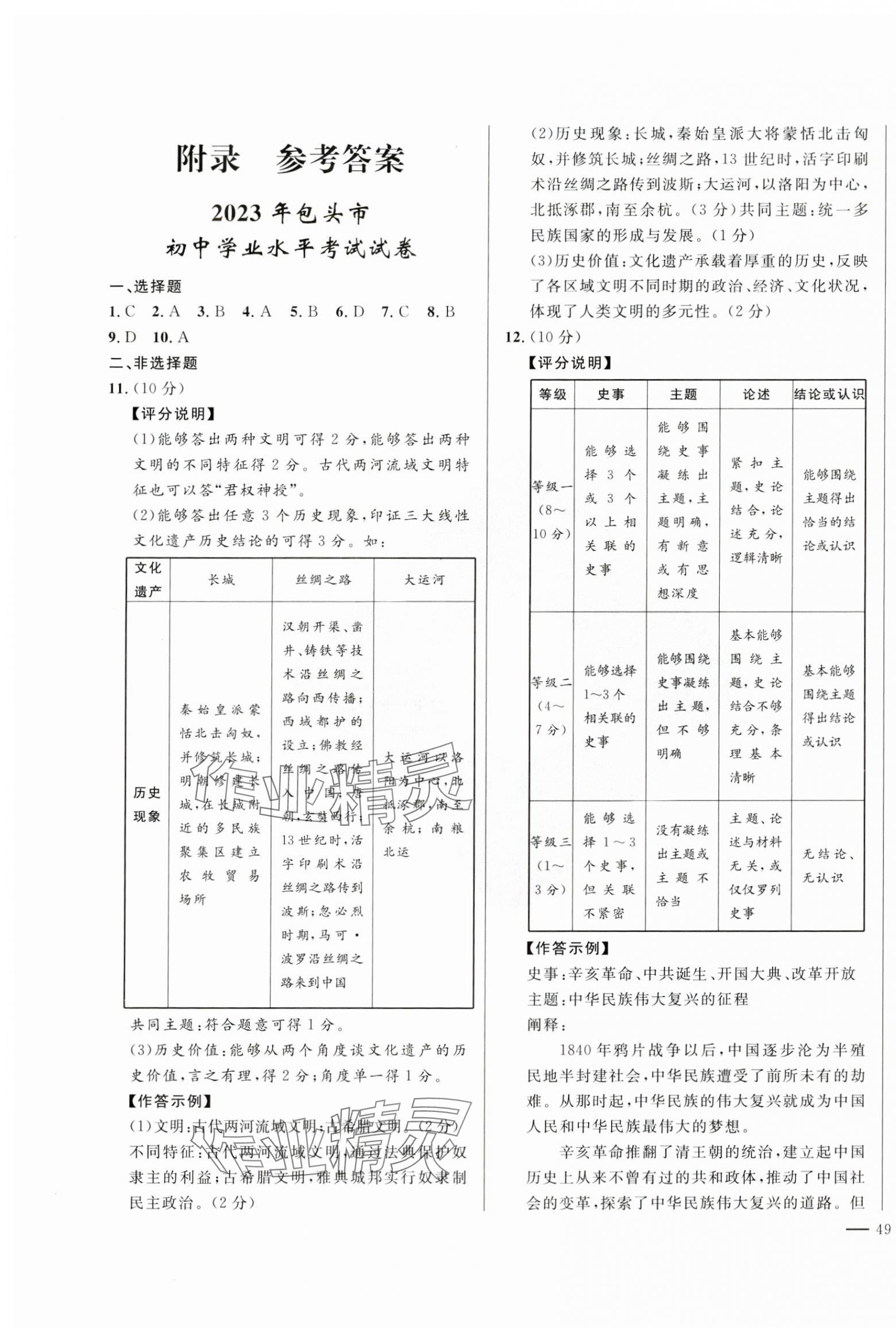 2024年奪冠百分百中考試題調研歷史包頭專版 第1頁