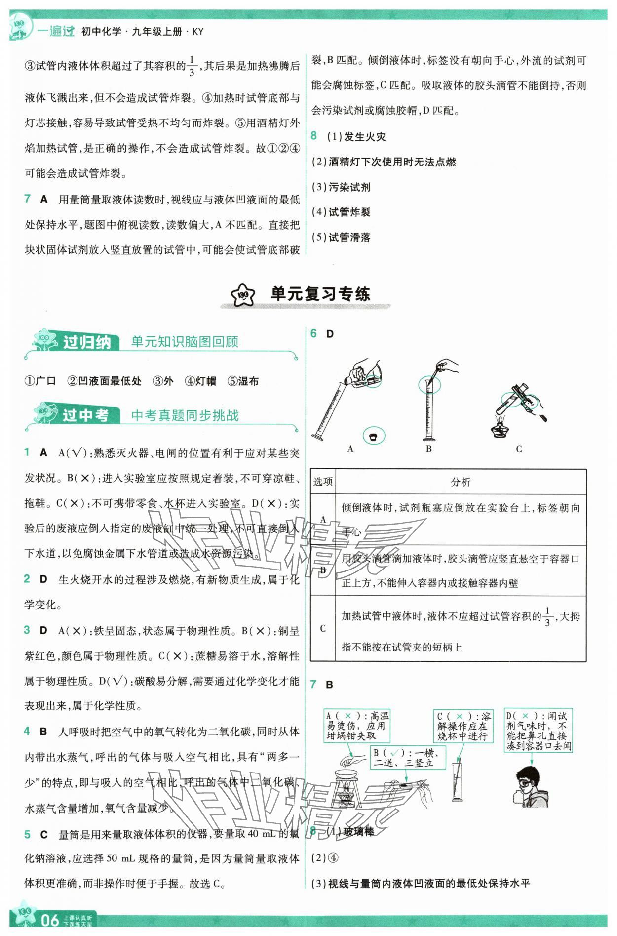 2024年一遍過九年級化學上冊科粵版 參考答案第6頁