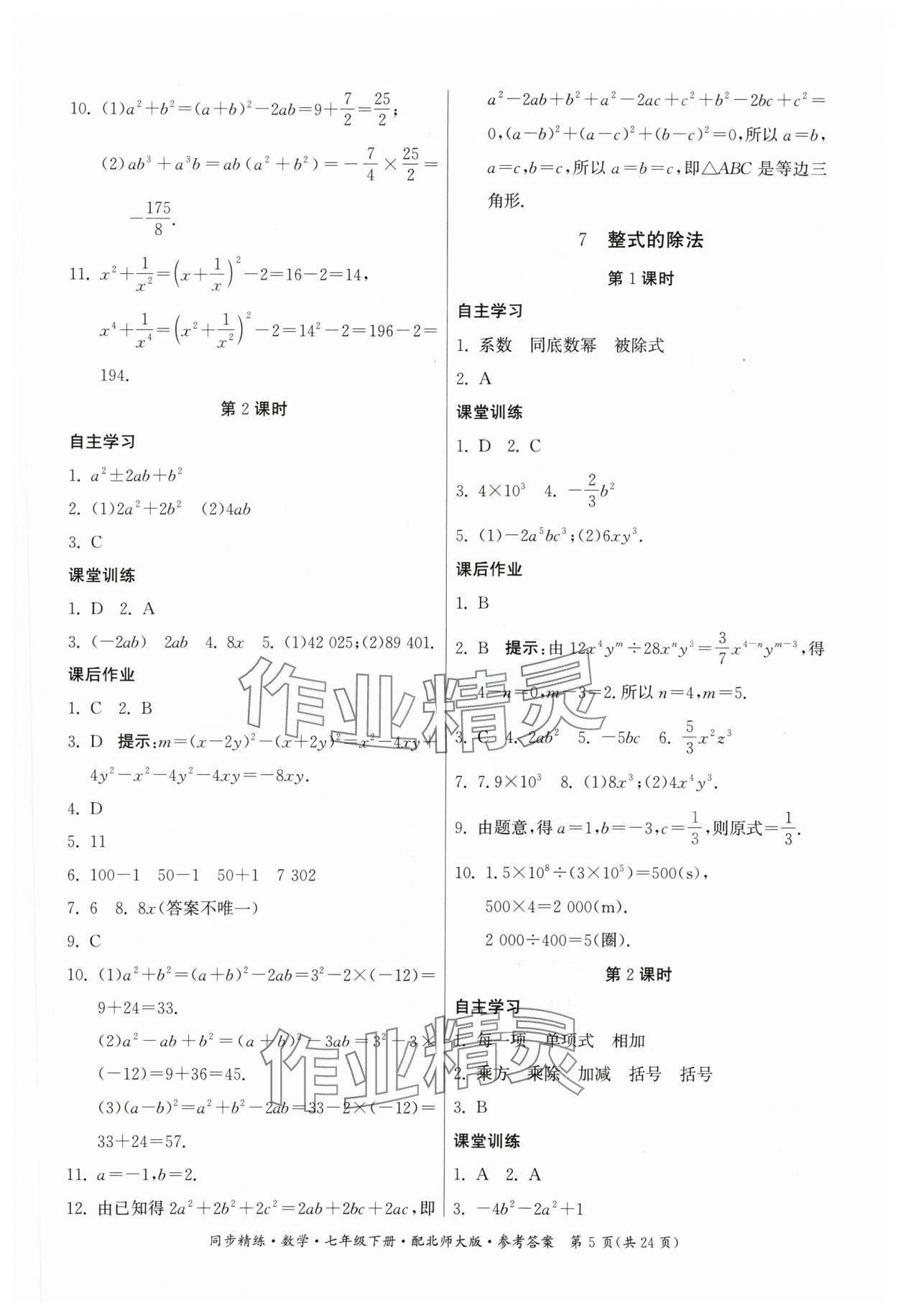 2024年同步精练广东人民出版社七年级数学下册北师大版 第5页