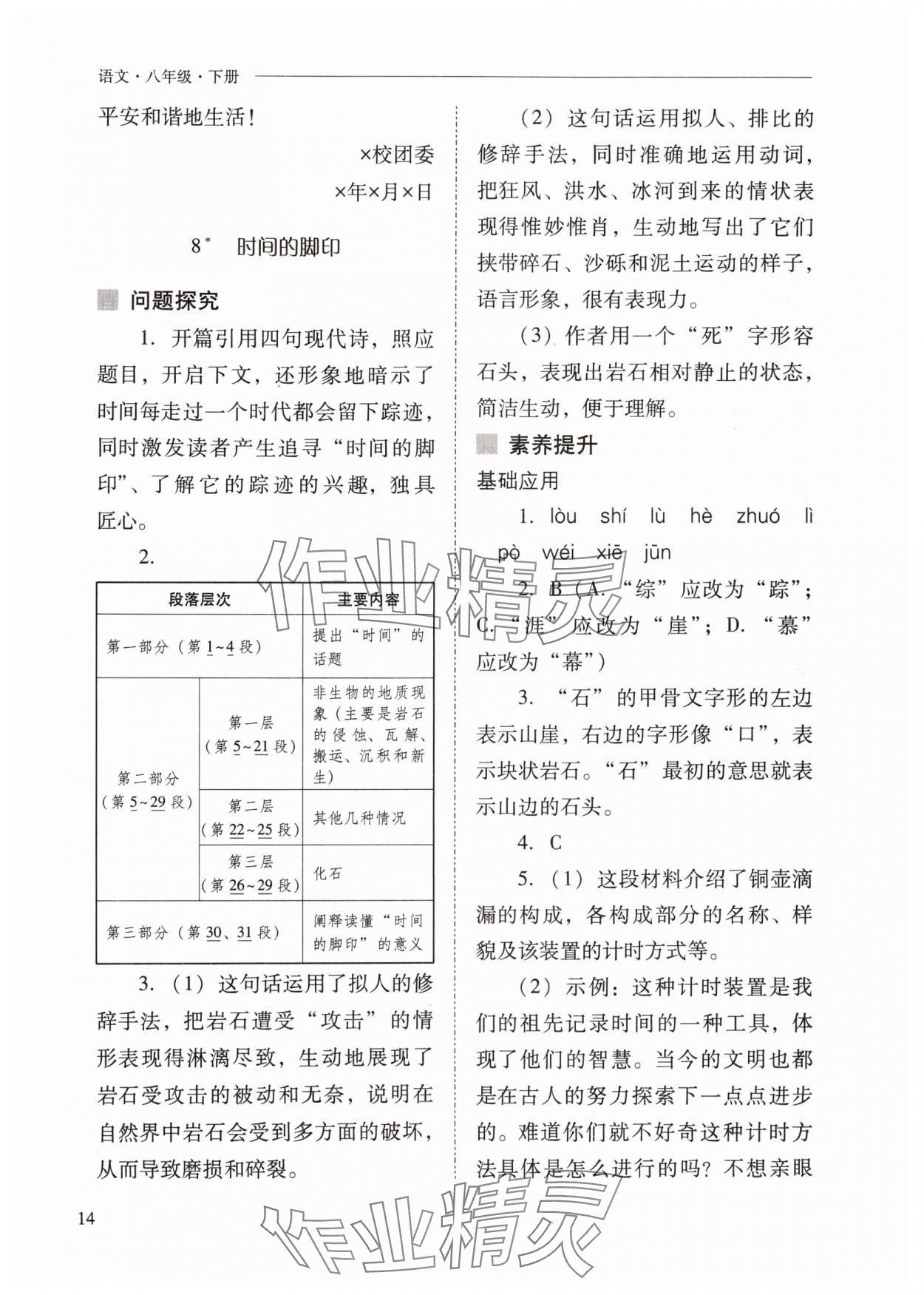 2024年新課程問題解決導(dǎo)學(xué)方案八年級(jí)語文下冊(cè)人教版 參考答案第14頁