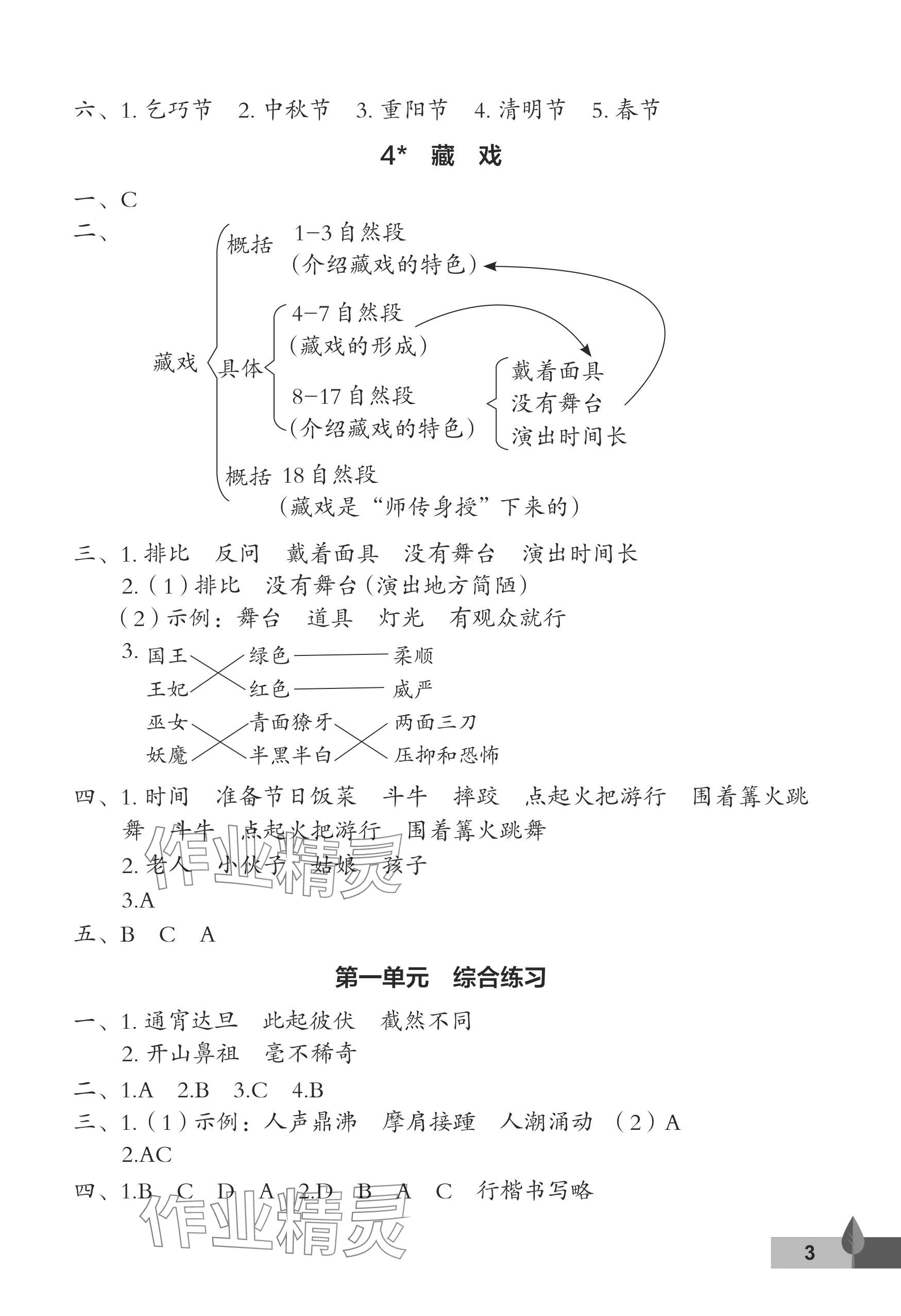 2024年黄冈作业本武汉大学出版社六年级语文下册人教版 参考答案第3页