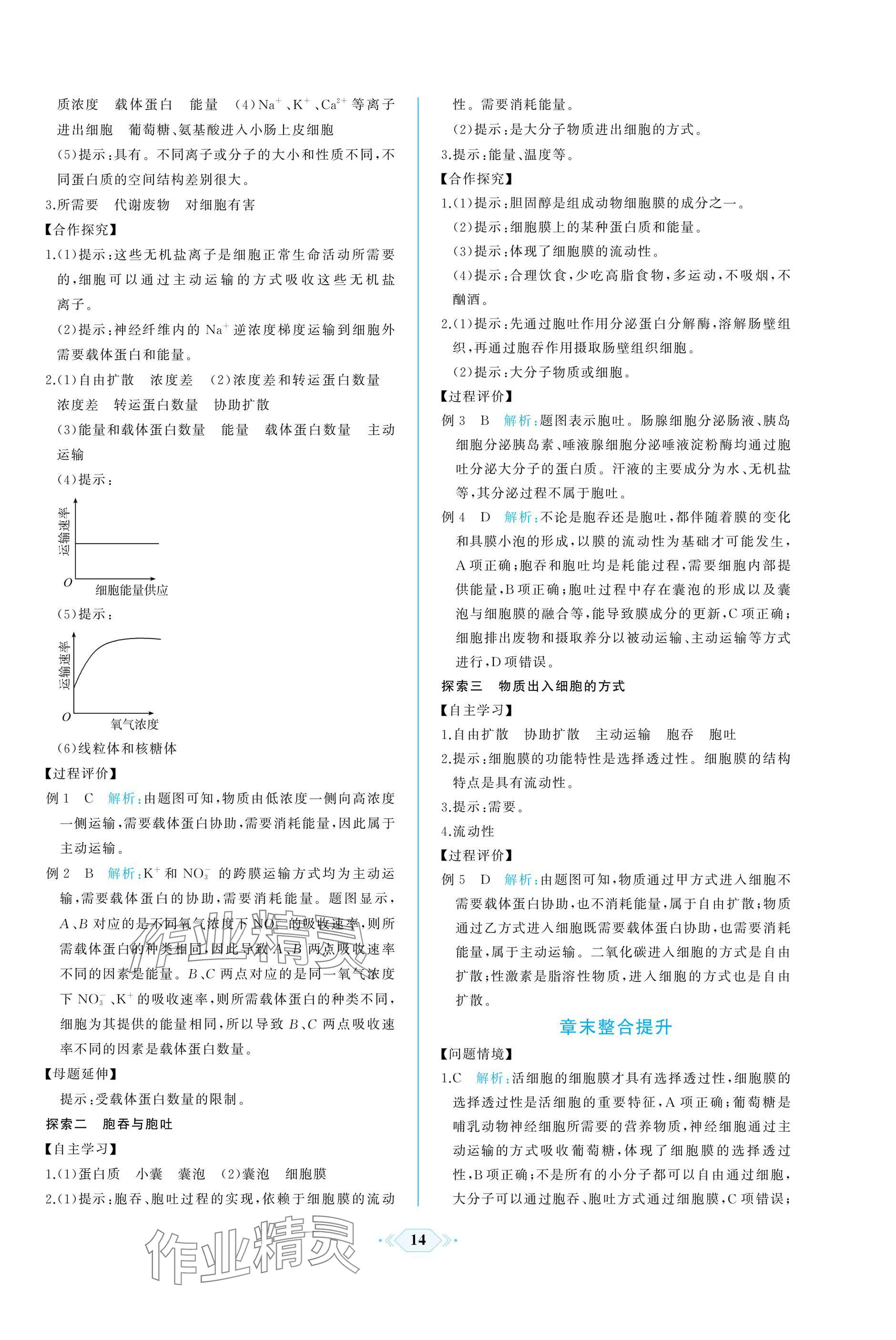 2024年同步解析與測評課時練人民教育出版社高中生物必修1人教版增強(qiáng)版 參考答案第14頁