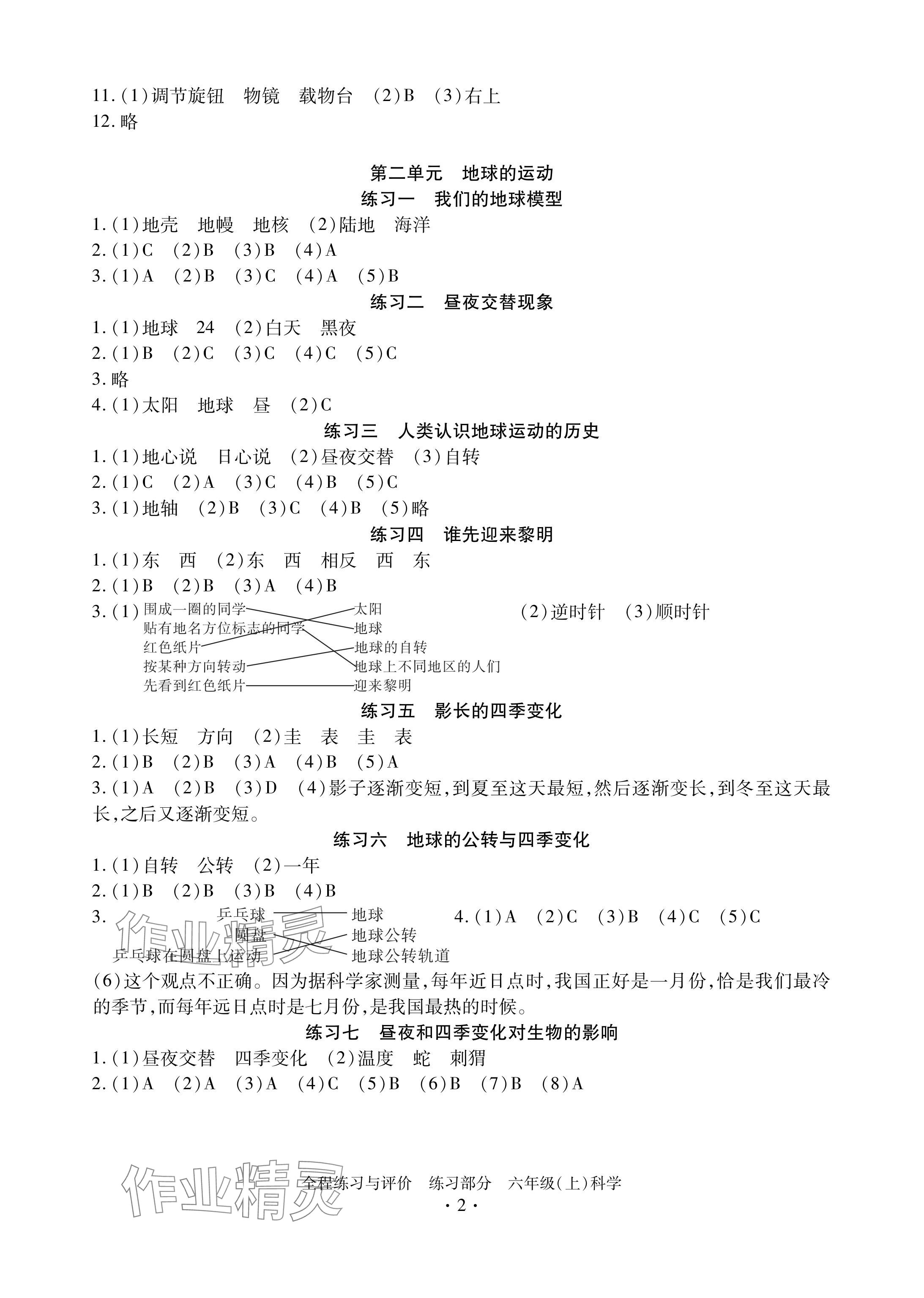 2024年全程練習(xí)與評價六年級科學(xué)上冊教科版 參考答案第2頁