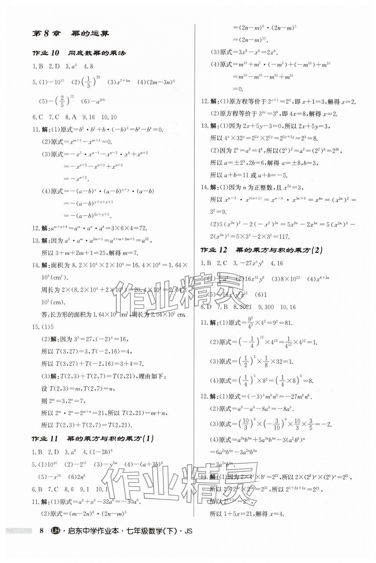 2024年启东中学作业本七年级数学下册苏科版连淮专版 第8页