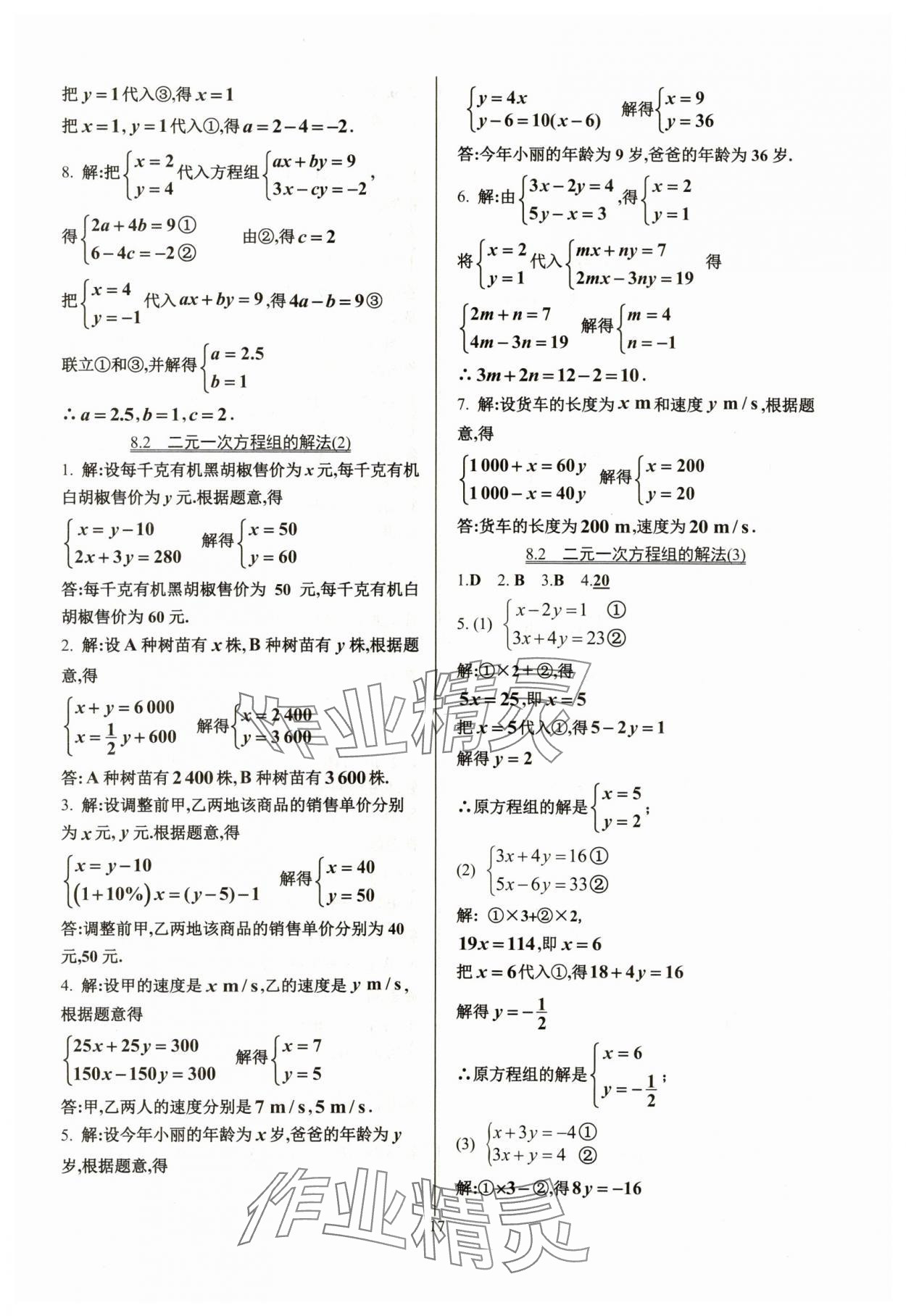 2024年活页练习七年级数学下册人教版 参考答案第17页