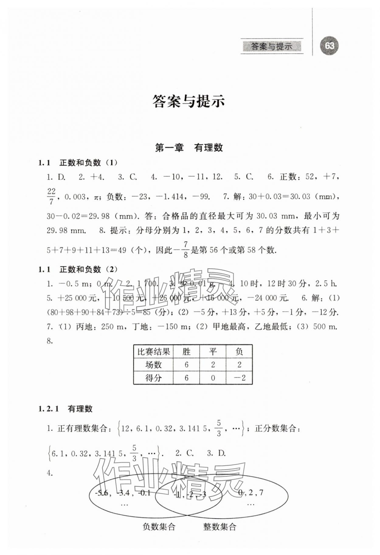 2023年补充习题江苏七年级数学上册人教版人民教育出版社 第1页