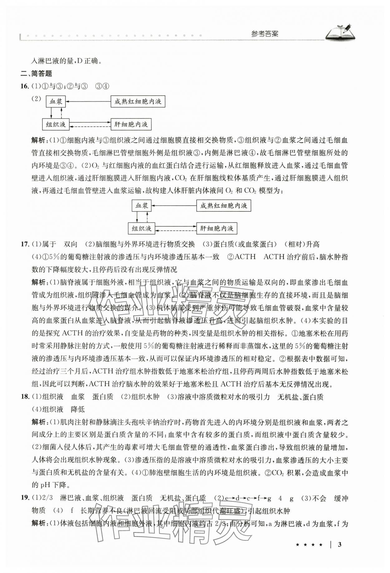 2024年墨池课堂高中生物选择性必修1人教版 参考答案第3页