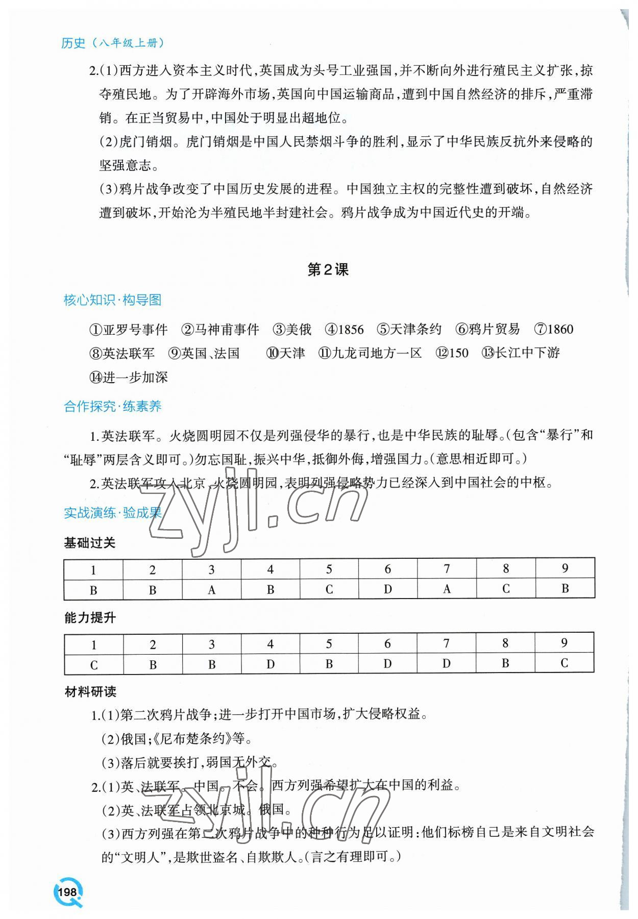 2023年新课堂学习与探究八年级历史上册人教版 参考答案第2页