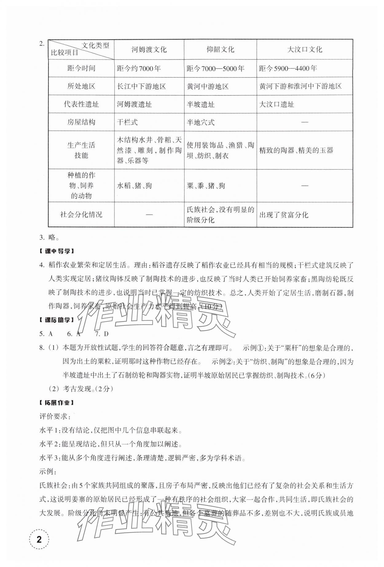 2024年作业本浙江教育出版社七年级历史上册人教版 参考答案第2页