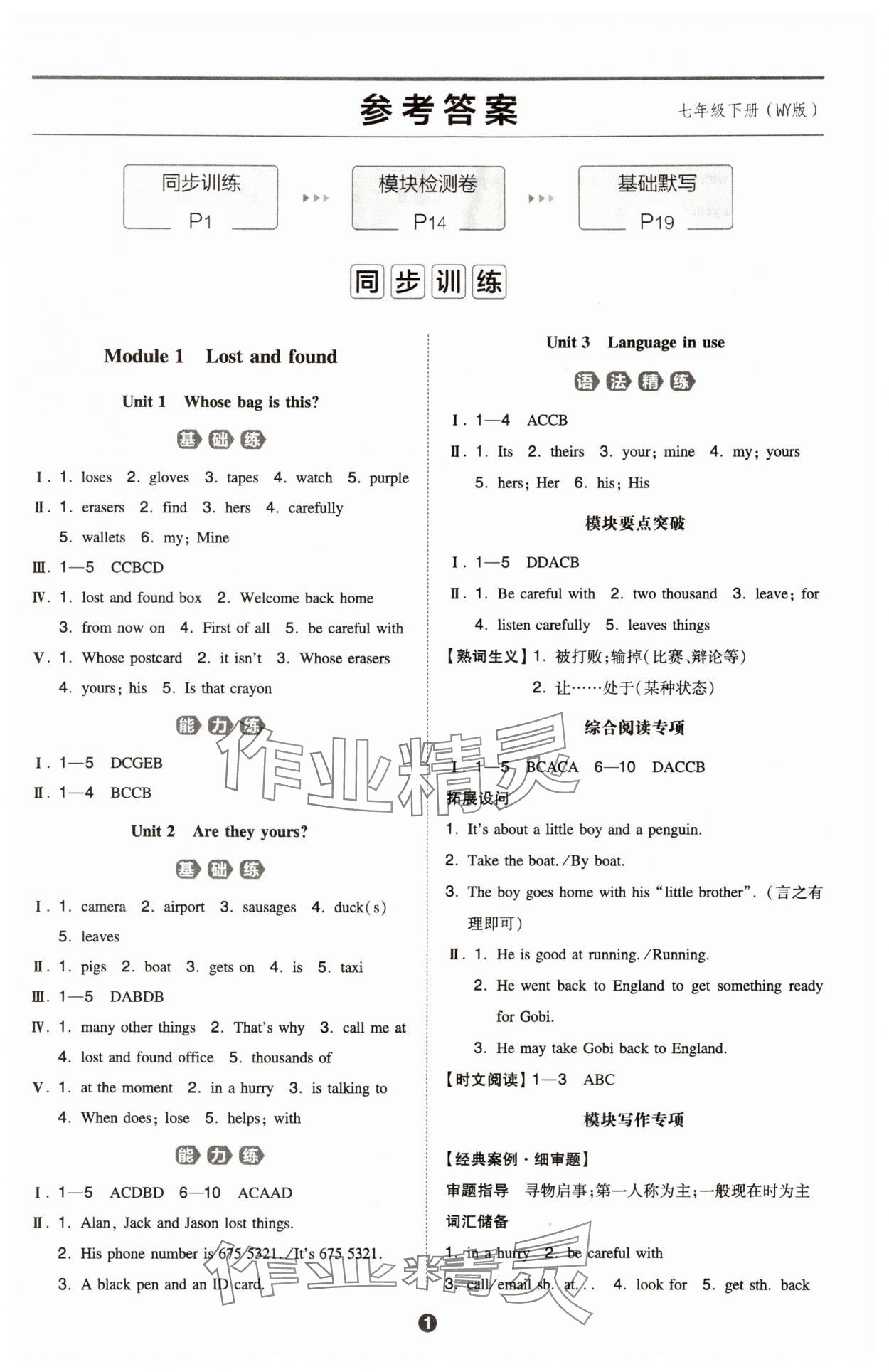 2024年一本同步训练七年级初中英语下册外研版 第1页