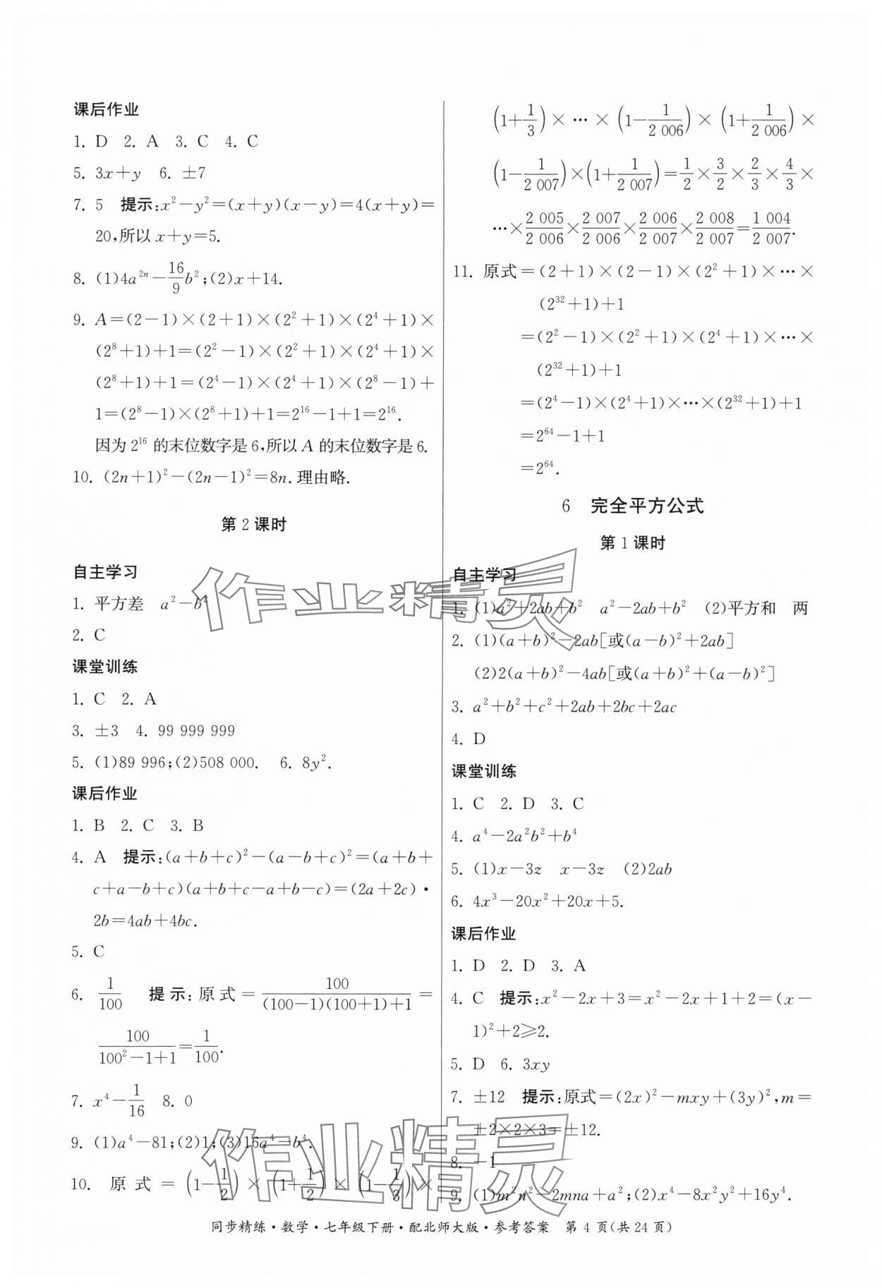 2024年同步精练广东人民出版社七年级数学下册北师大版 第4页